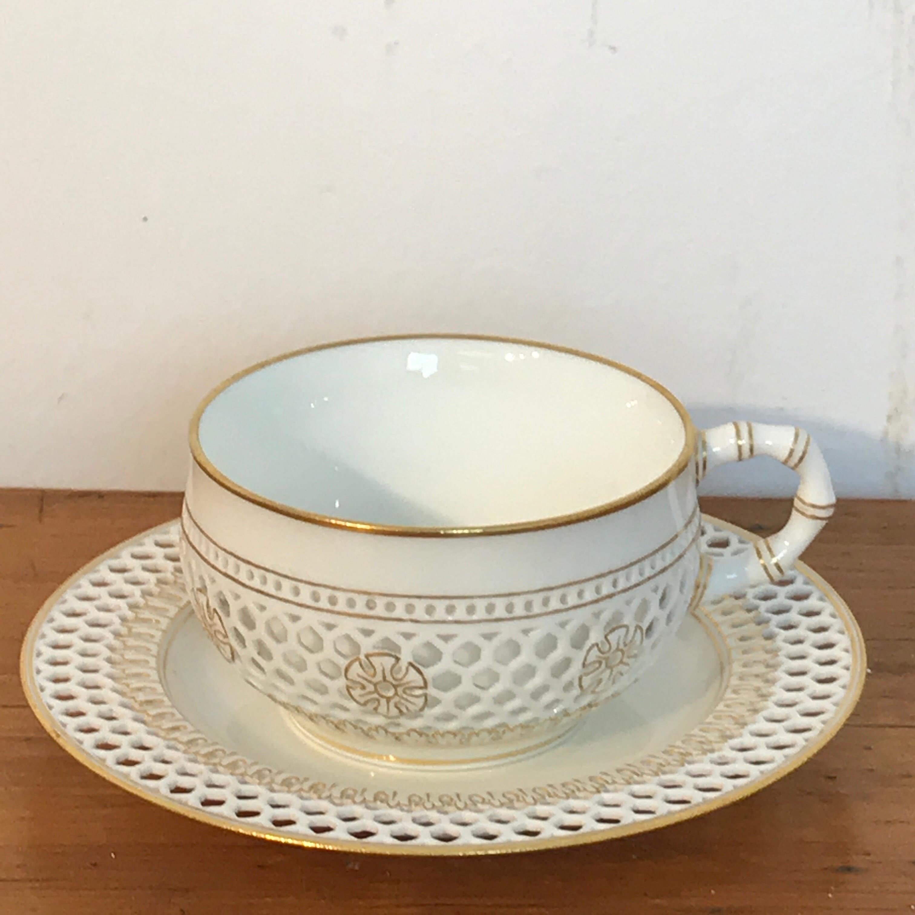 High Victorian 19th Century Sevres Reticulated Cup and Saucer