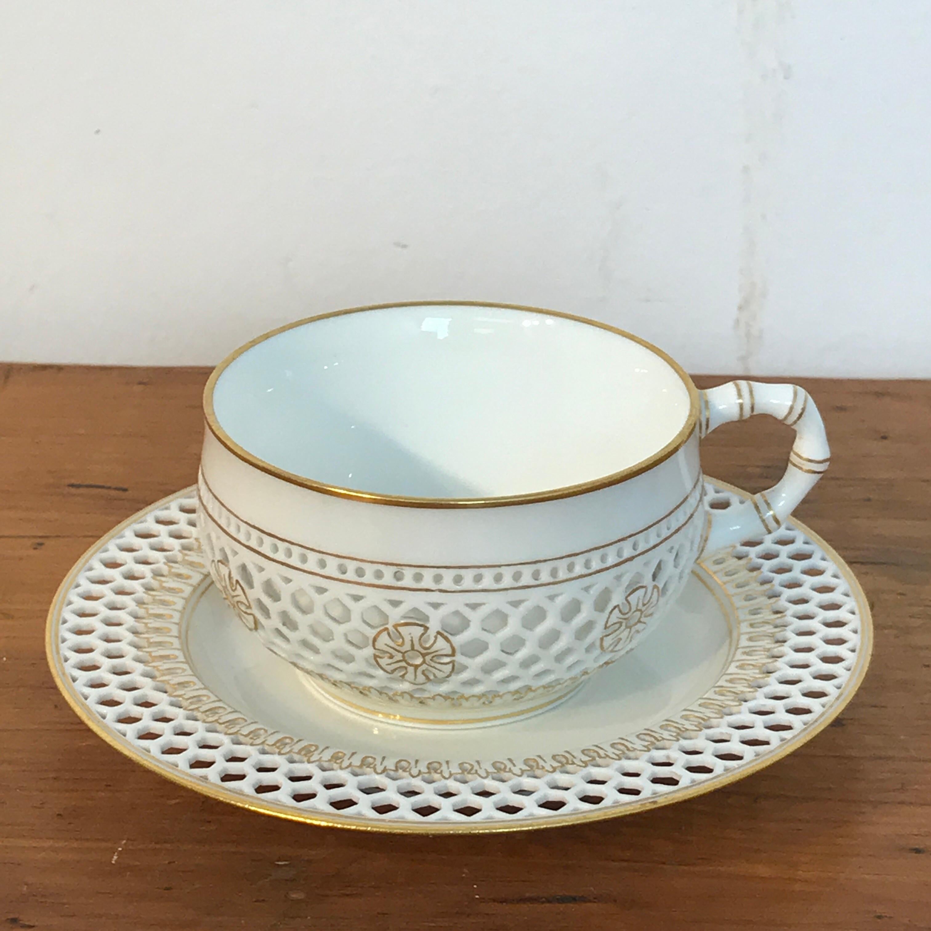 French 19th Century Sevres Reticulated Cup and Saucer