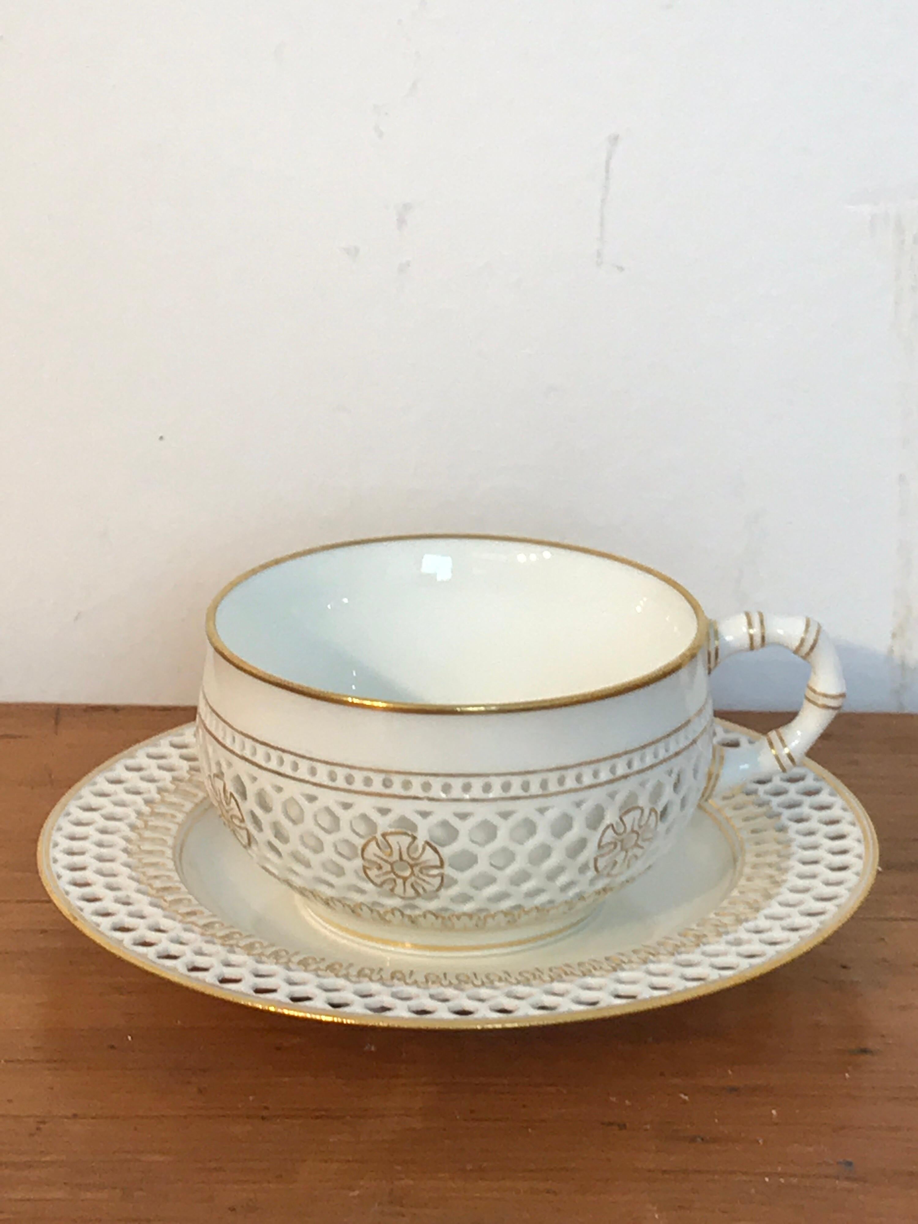 19th Century Sevres Reticulated Cup and Saucer In Good Condition In West Palm Beach, FL