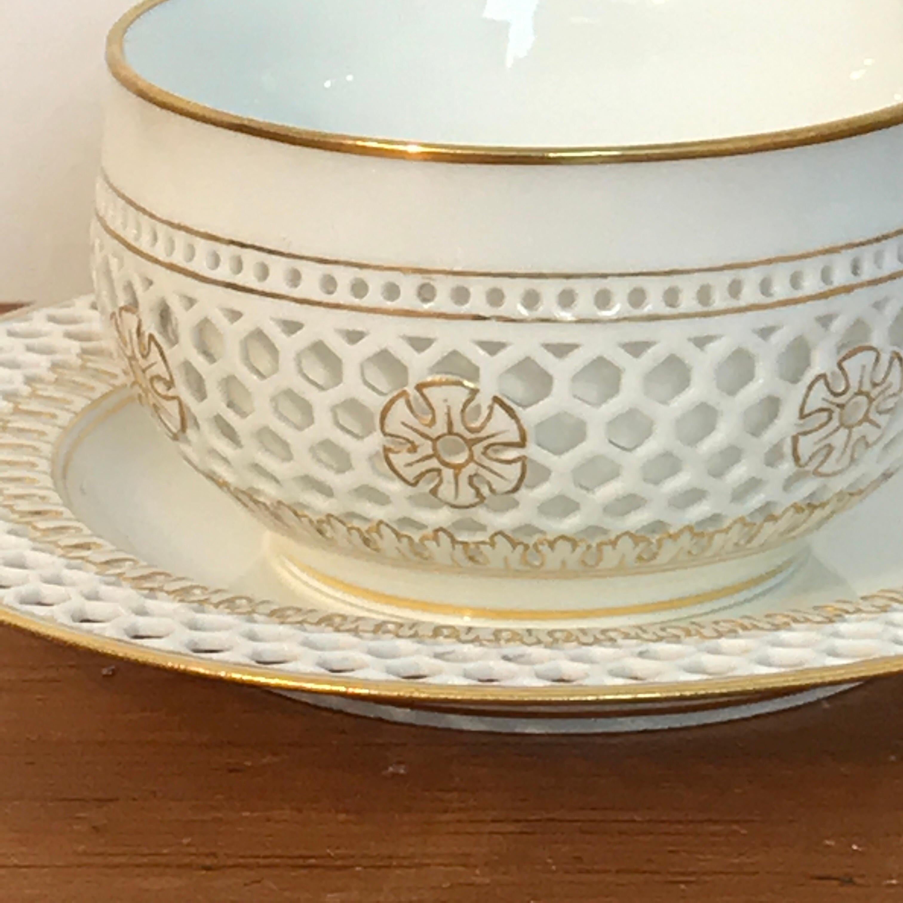 Porcelain 19th Century Sevres Reticulated Cup and Saucer