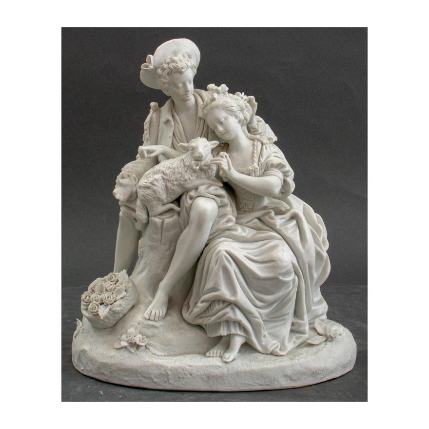 French 19th Century Sevres Style Bisque Porcelain Figural Pastoral Group