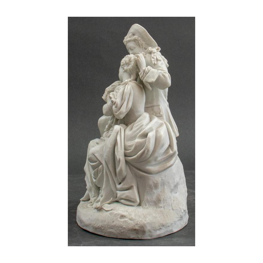 Glazed 19th Century Sevres Style Bisque Porcelain Figural Pastoral Group For Sale