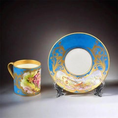 19th Century, Sèvres Style, Fine French Hand-Painted Porcelain Cup & Saucer