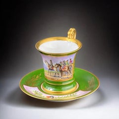19th Century, Sèvres Style, Fine French Hand-Painted Porcelain Cup & Saucer