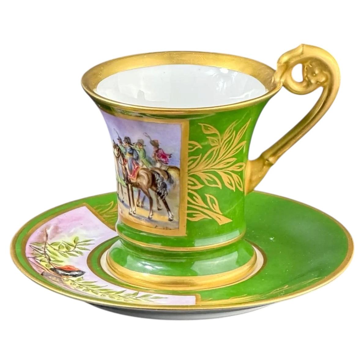 19th Century, Sèvres Style, Fine French Hand-Painted Porcelain Cup & Saucer