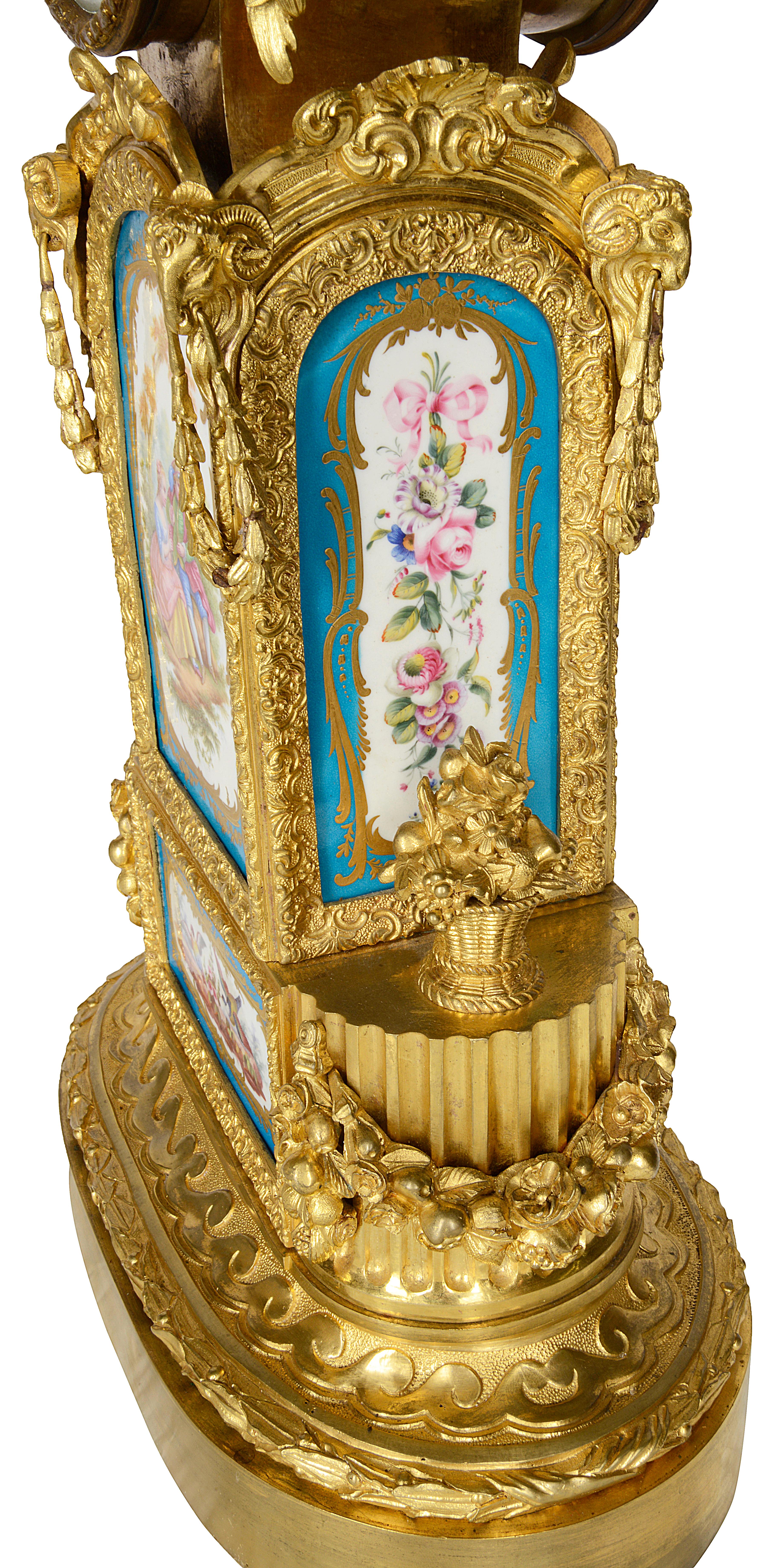 19th Century Sevres Style Gilded Ormolu Mantel Clock For Sale 3