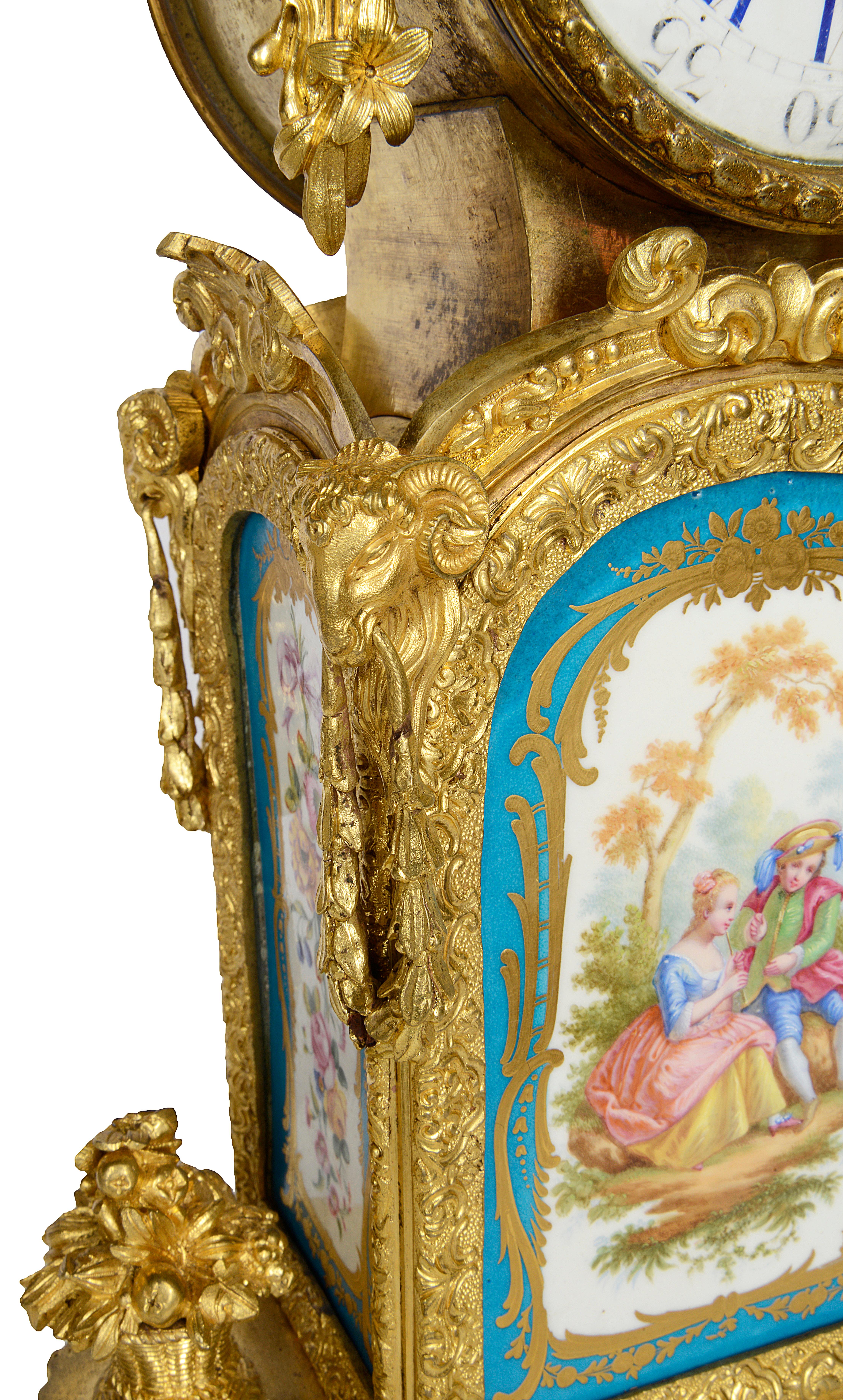 19th Century Sevres Style Gilded Ormolu Mantel Clock For Sale 4