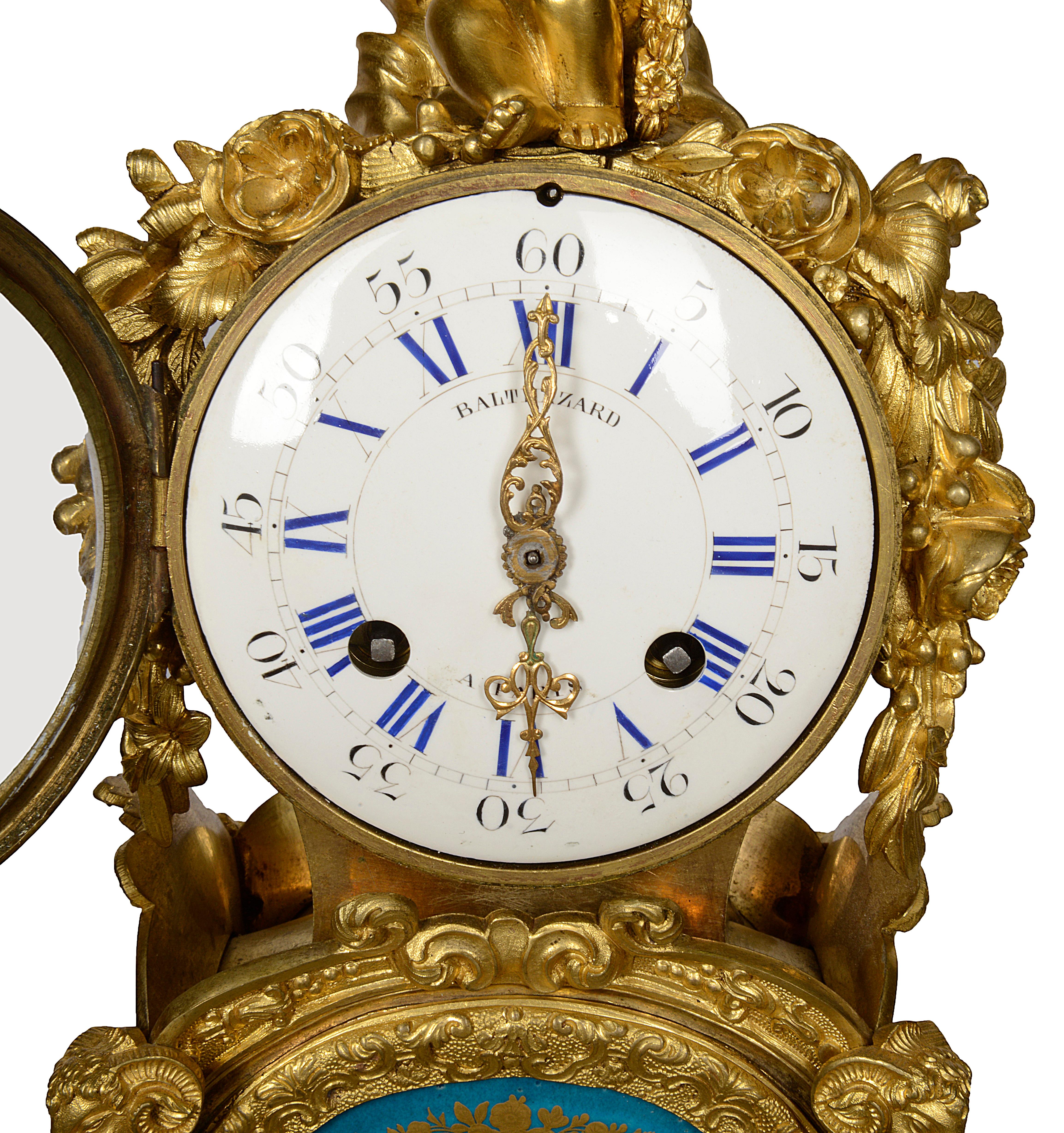 Louis XVI 19th Century Sevres Style Gilded Ormolu Mantel Clock For Sale