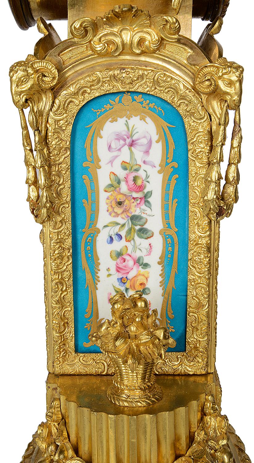 Porcelain 19th Century Sevres Style Gilded Ormolu Mantel Clock For Sale