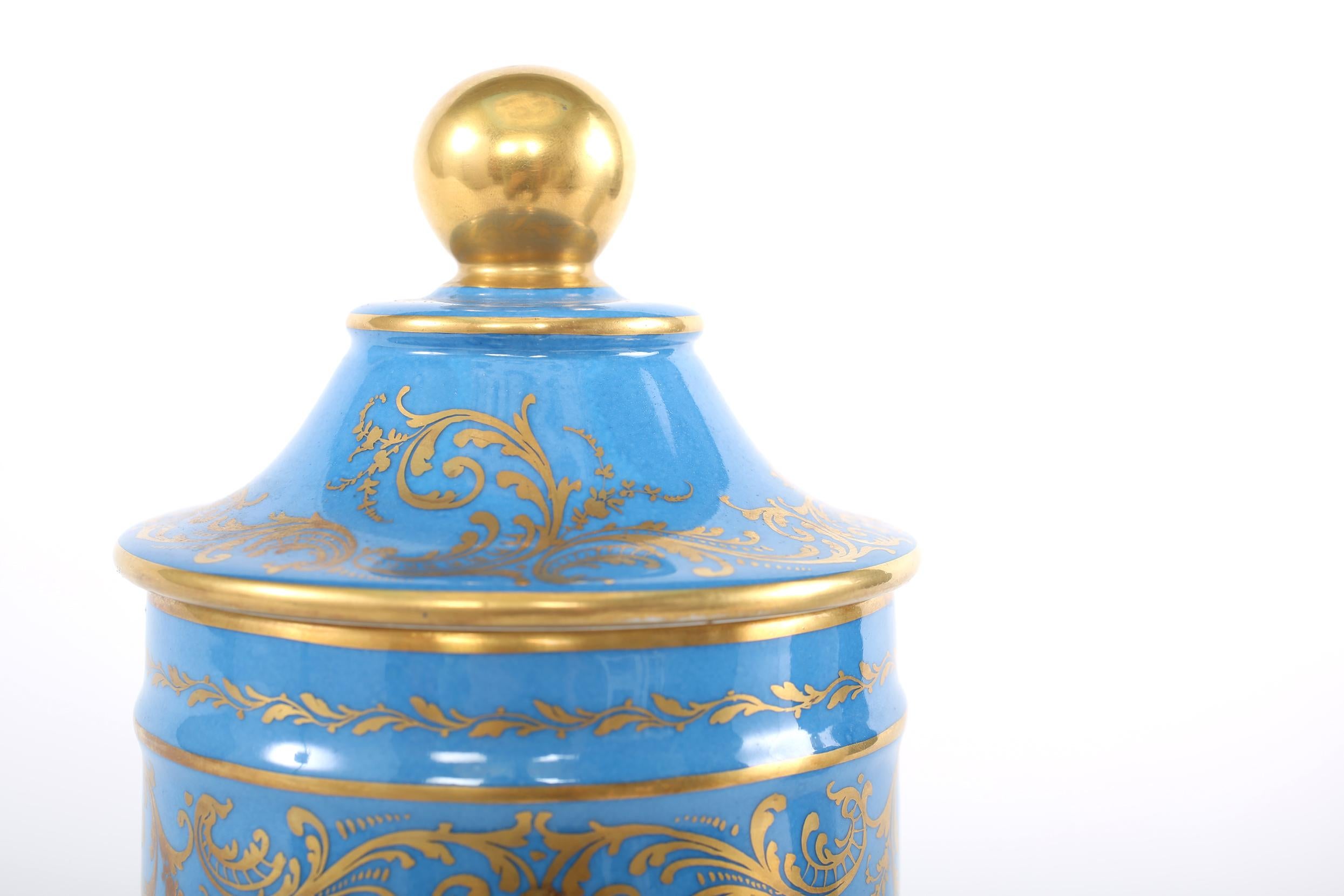 Paire de grandes jarres couvertes en porcelaine de style Sèvres du 19ème siècle en vente 3