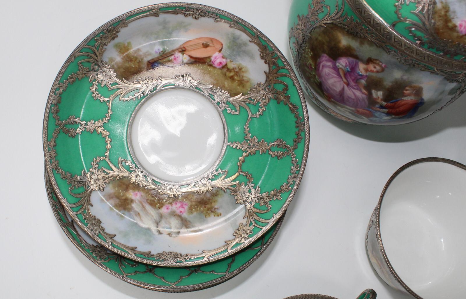 Enameled 19th Century Sevres-Style Green Tea-Set - French