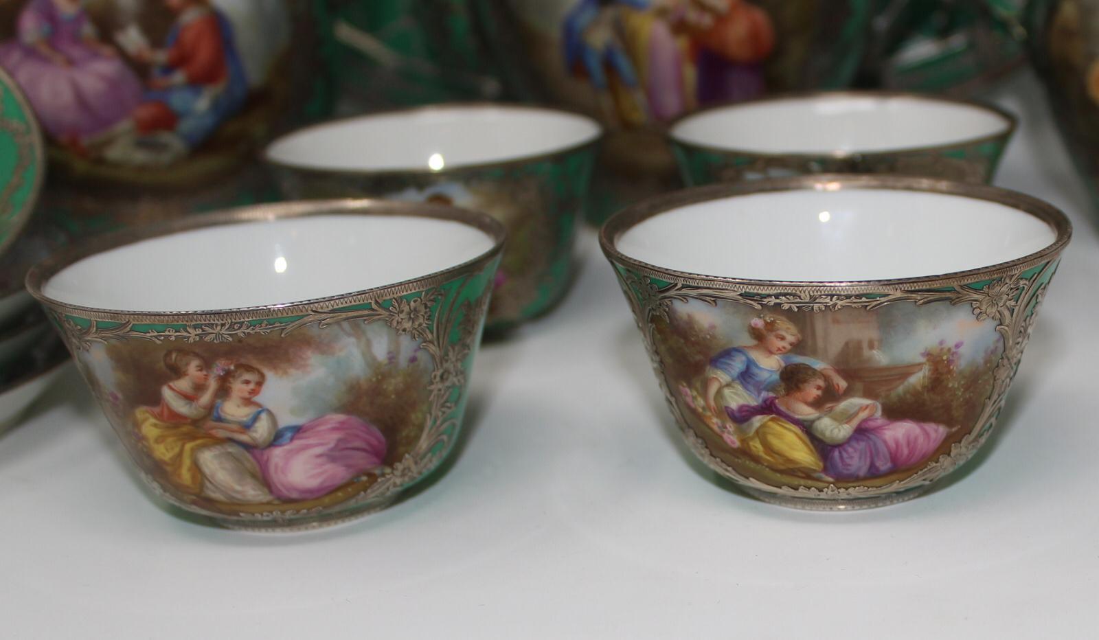 Porcelain 19th Century Sevres-Style Green Tea-Set - French