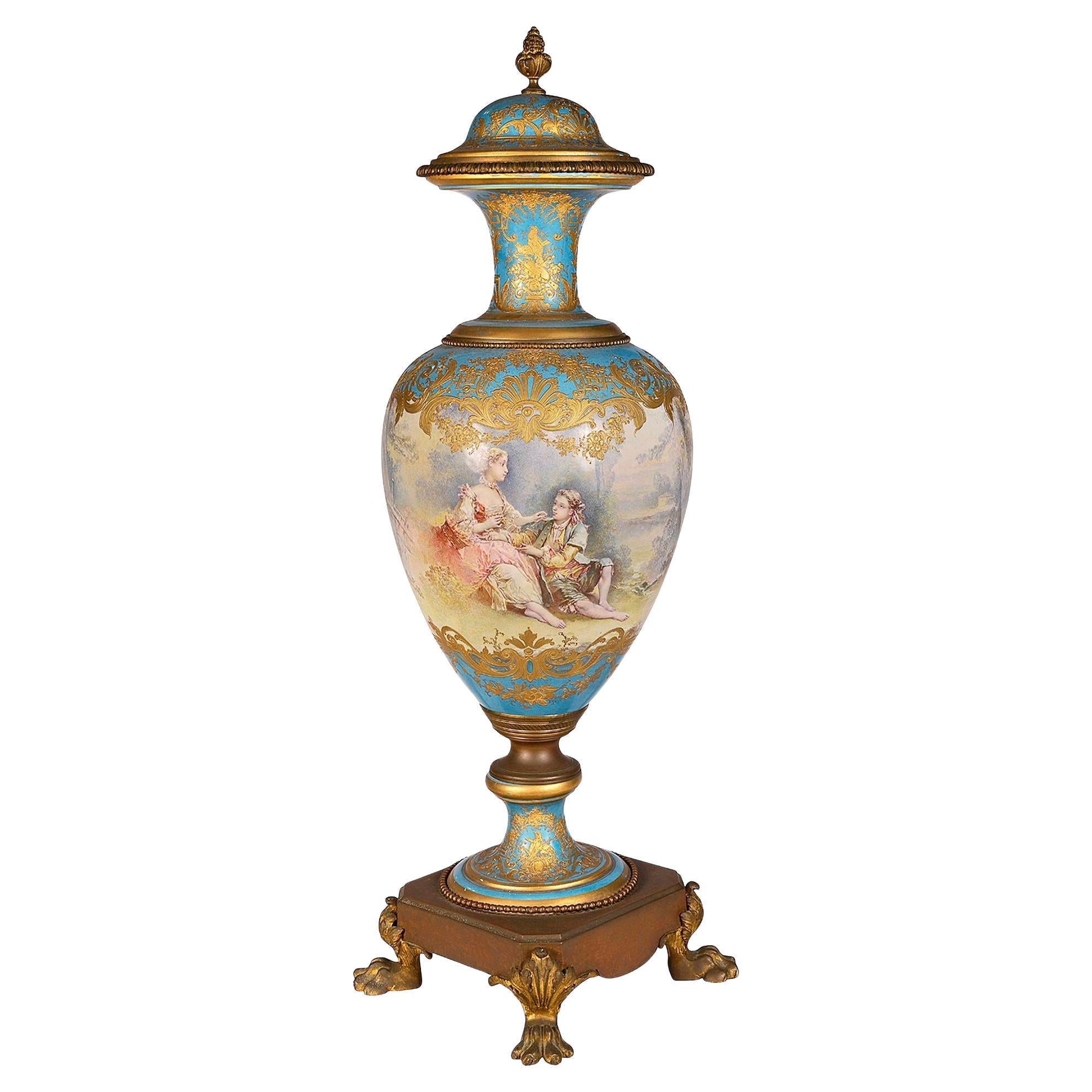 19th Century Sevres style lidded vase. For Sale