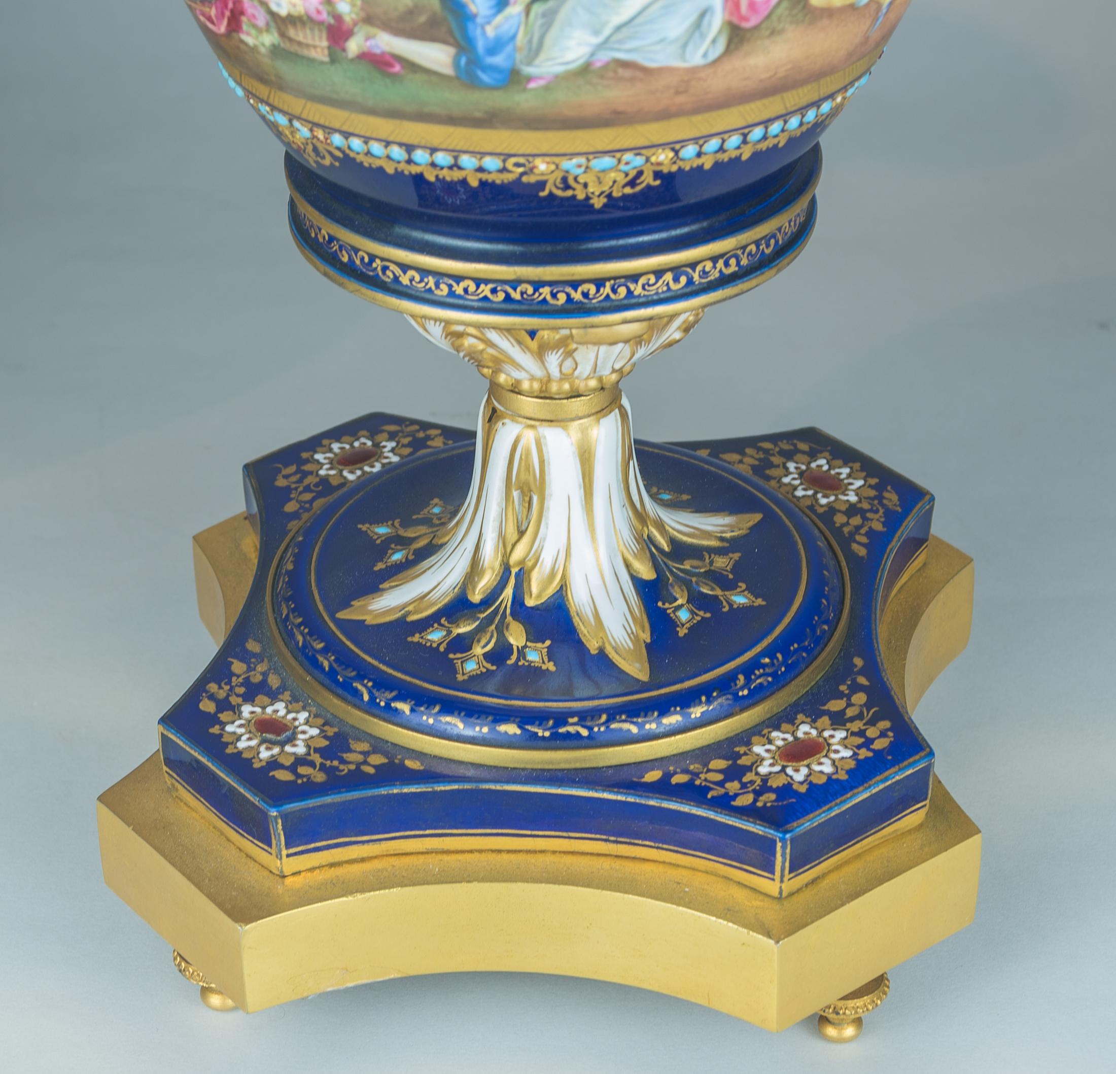 19th Century Sèvres Style Ormolu and Painted Porcelain Clock Set For Sale 7