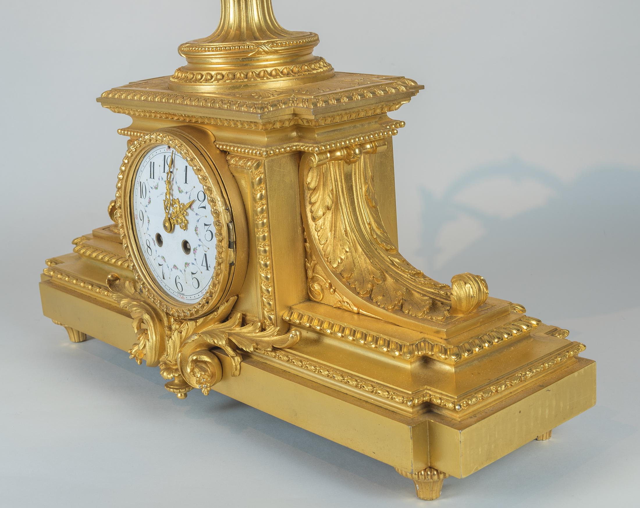 Gilt 19th Century Sèvres Style Ormolu and Painted Porcelain Clock Set For Sale