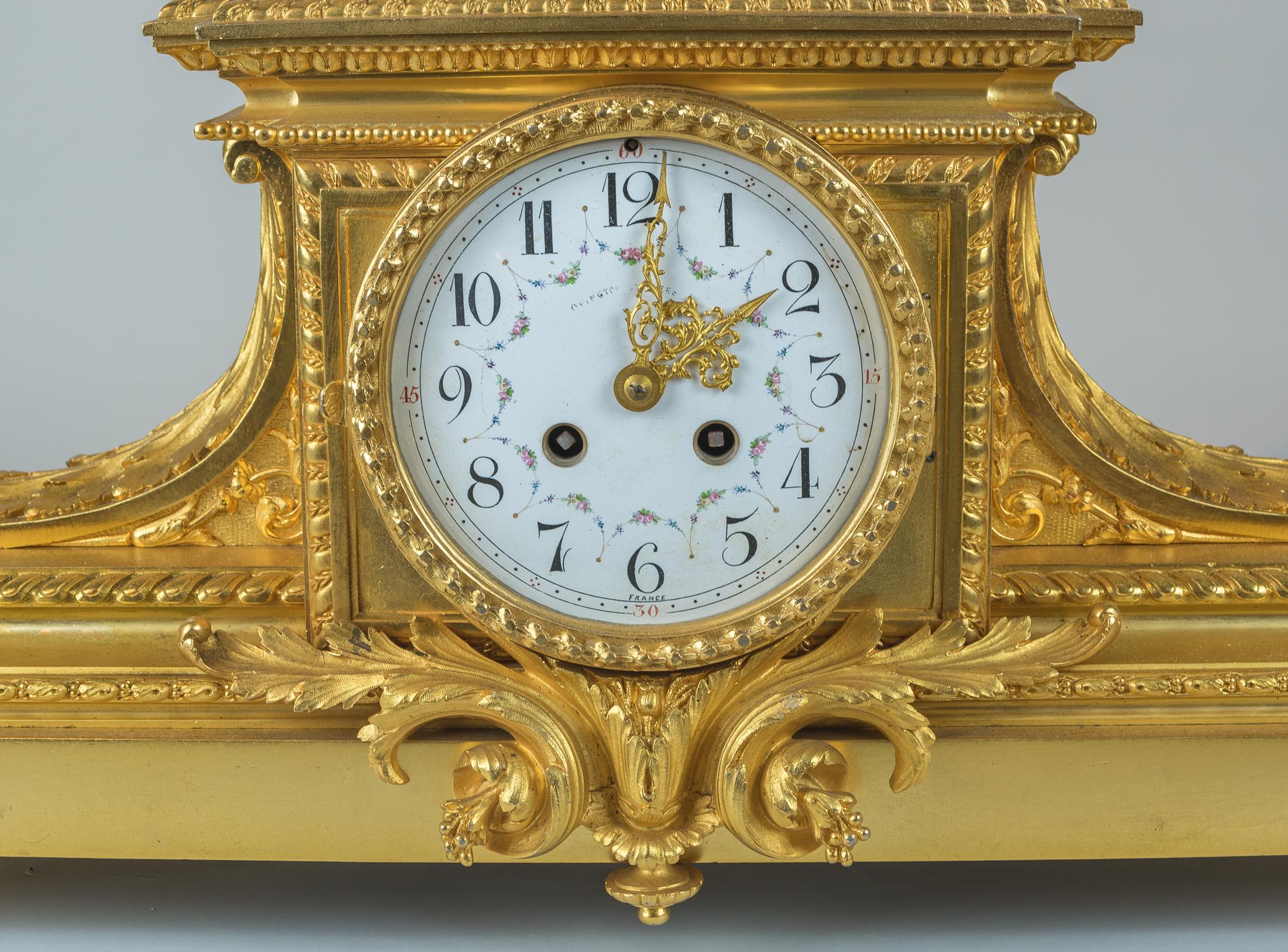 19th Century Sèvres Style Ormolu and Painted Porcelain Clock Set For Sale 1