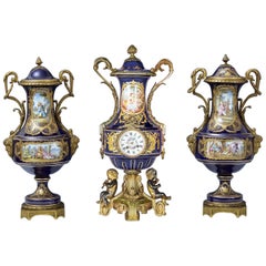 19th Century Sèvres Style Ormolu-Mounted Porcelain Figural Clockset