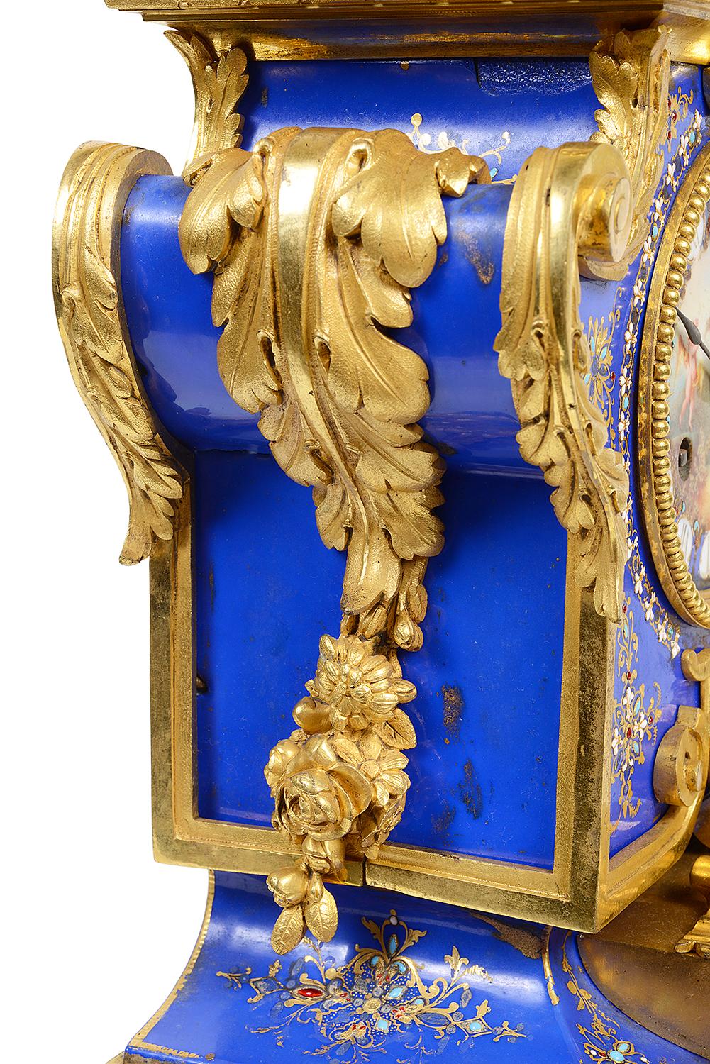 Gilt 19th Century Sevres Style Porcelain Mantel Clock For Sale