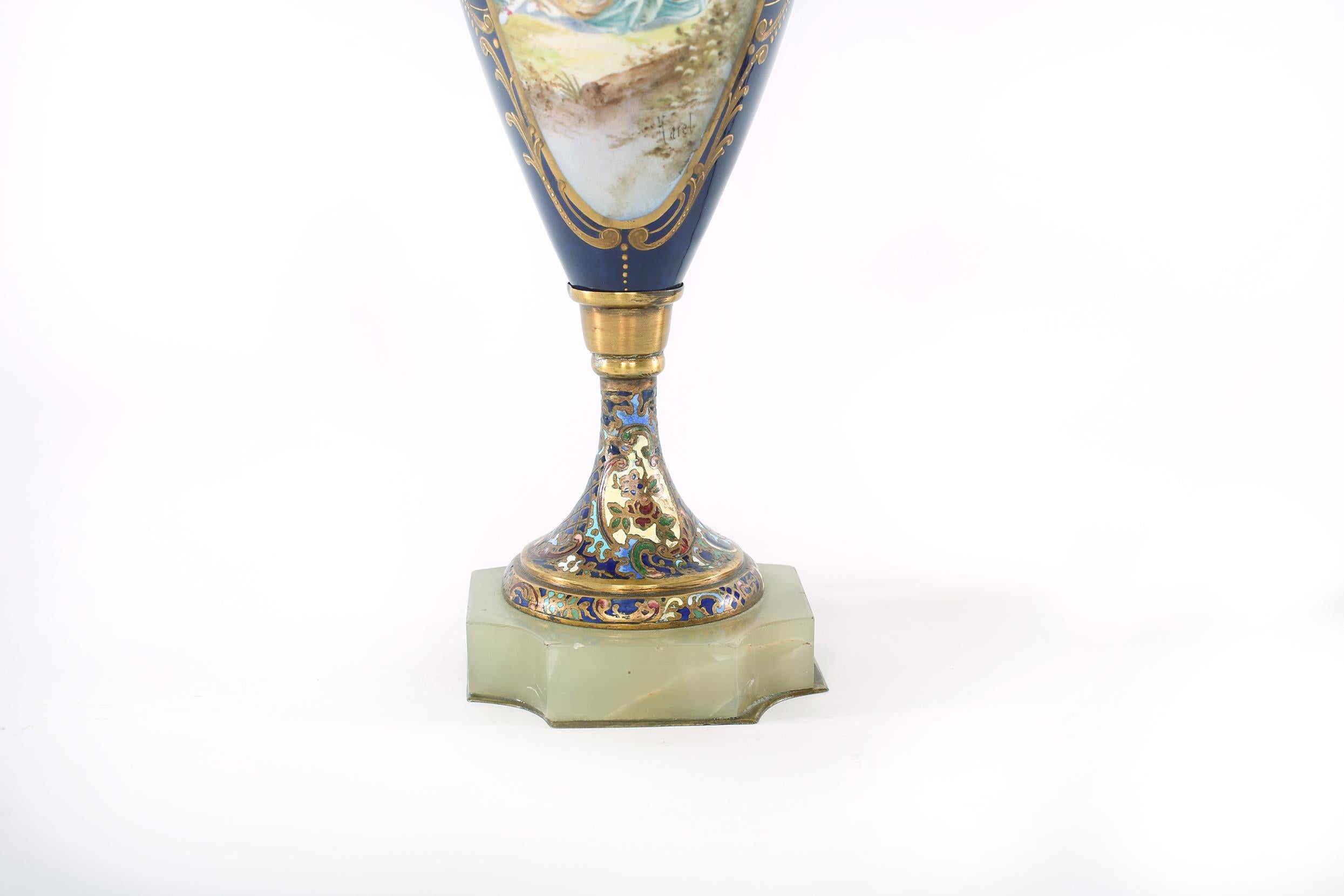 Métal Lampes de table de style Sèvres du XIXe siècle en porcelaine et onyx avec base en vente