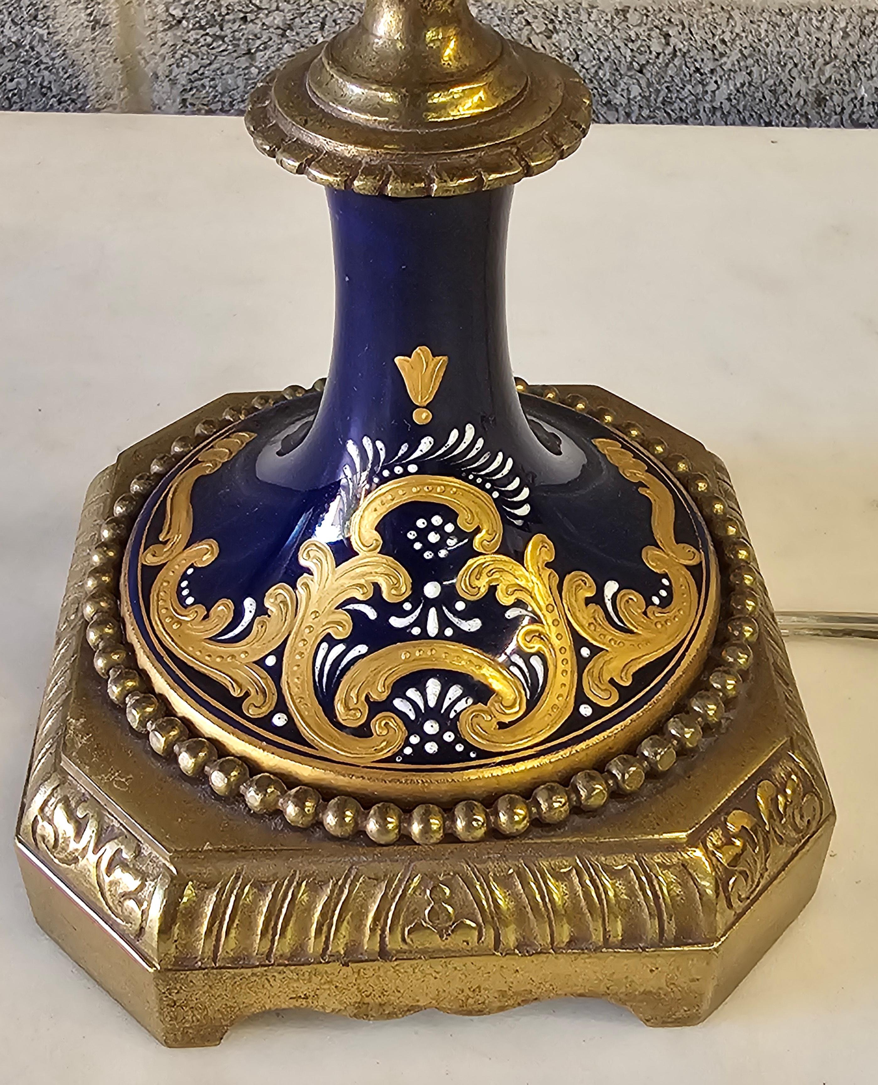Victorian 19th Century Sevres Type Painted Gilt Porcelain & Ormolu Mounted Vase Table Lamp For Sale
