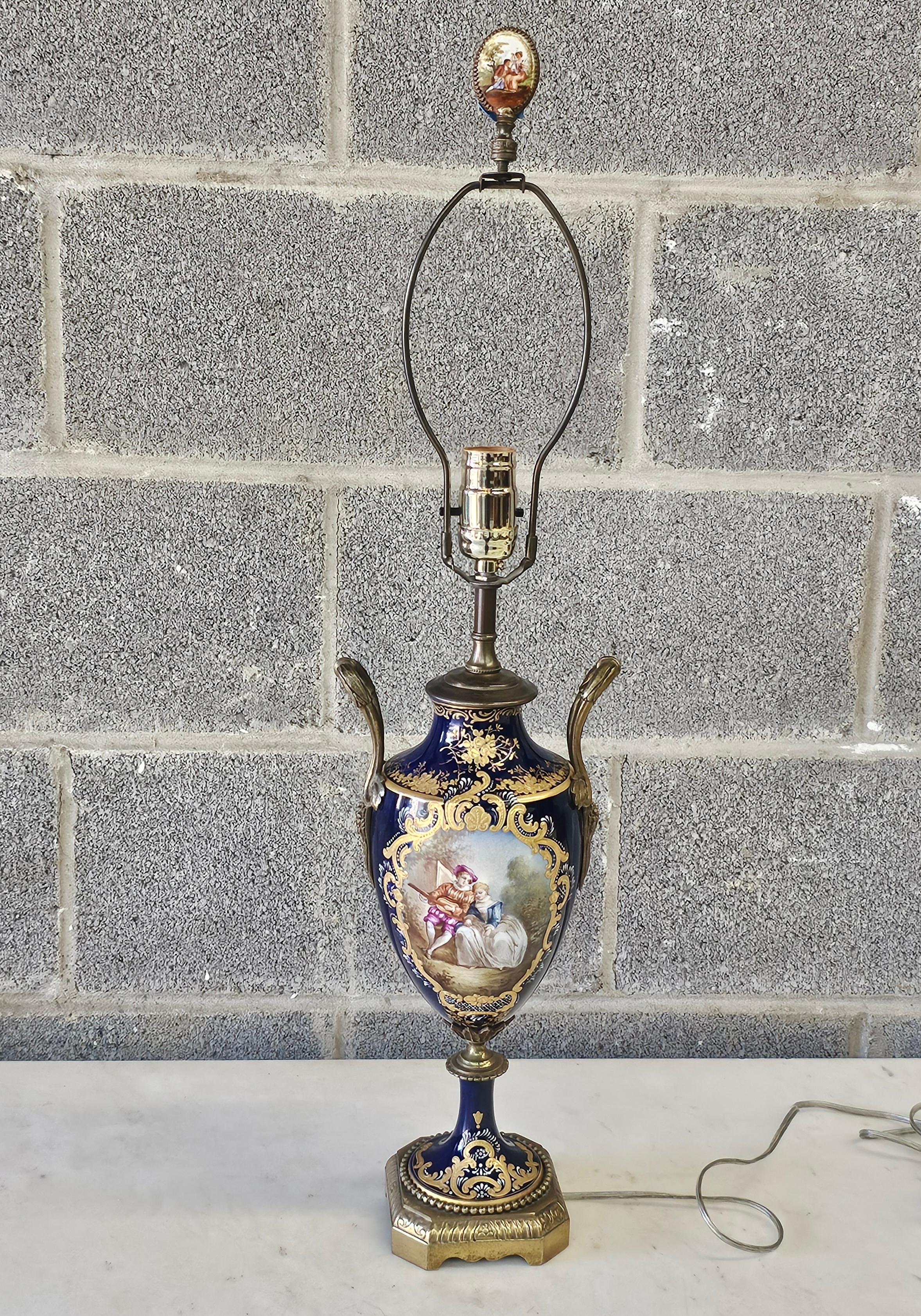 Unknown 19th Century Sevres Type Painted Gilt Porcelain & Ormolu Mounted Vase Table Lamp For Sale