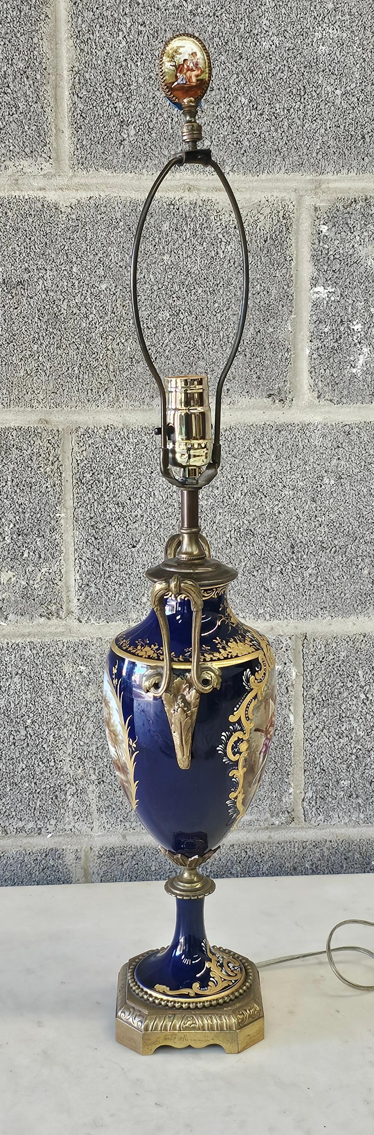 Brass 19th Century Sevres Type Painted Gilt Porcelain & Ormolu Mounted Vase Table Lamp For Sale
