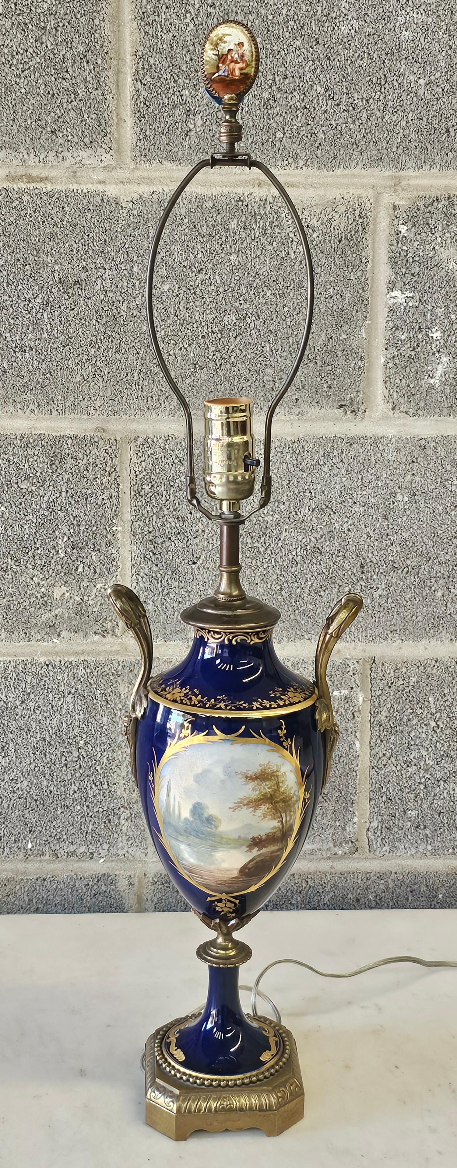 19th Century Sevres Type Painted Gilt Porcelain & Ormolu Mounted Vase Table Lamp For Sale 1