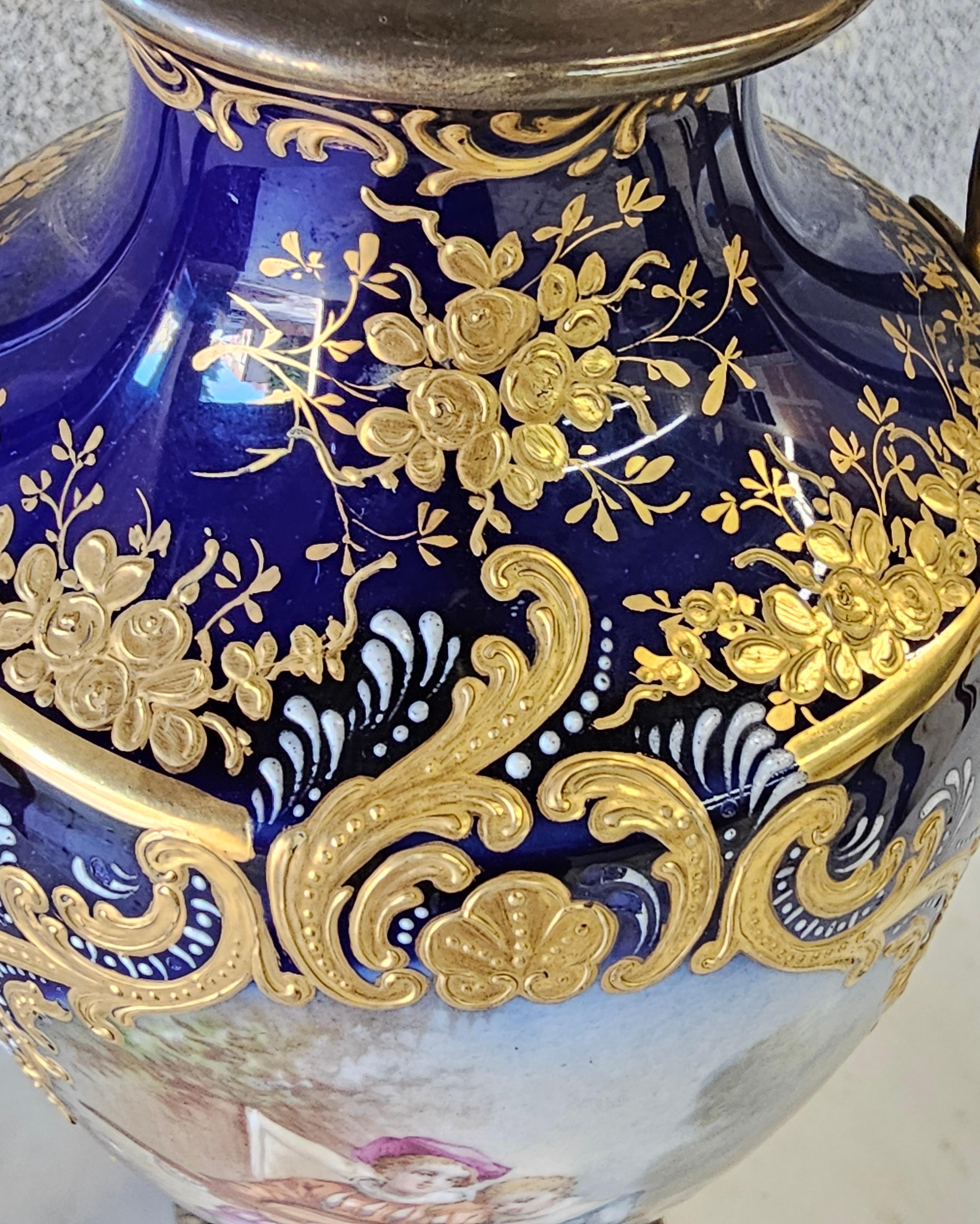 19th Century Sevres Type Painted Gilt Porcelain & Ormolu Mounted Vase Table Lamp For Sale 3