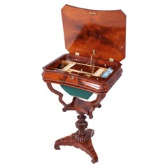 Antique 19th Century Sewing Table with Accessories, Mahogany, Biedermeier, circa 1840