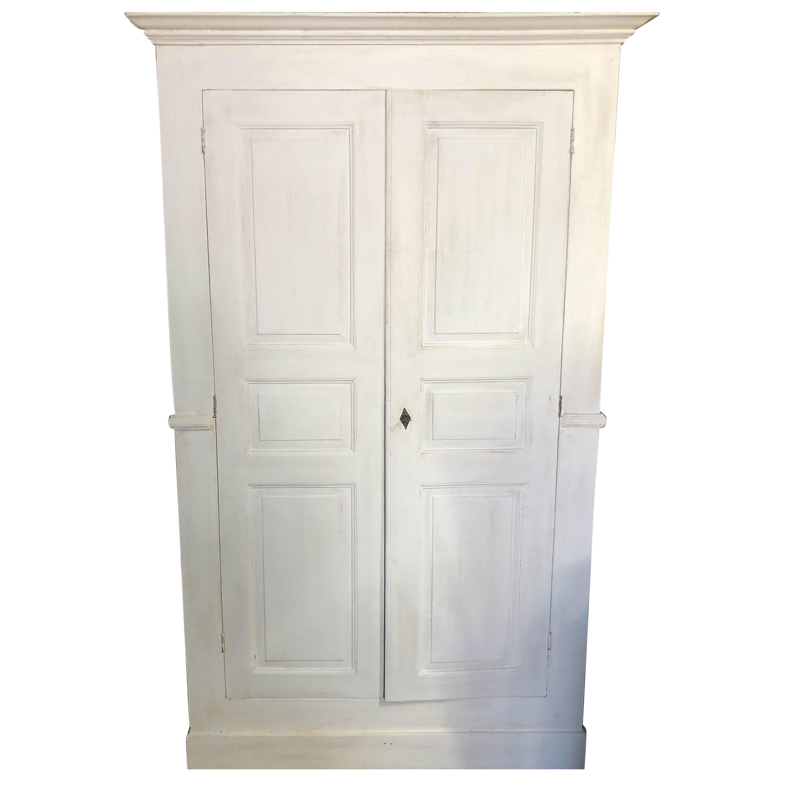  Italian Shabby White Piedmontese Wardrobe Sideboard Pantry Cabinet Shelves For Sale
