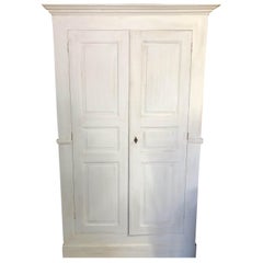 1880' Italian Shabby White Piedmontese Wardrobe Sideboard Pantry Cabinet Shelves