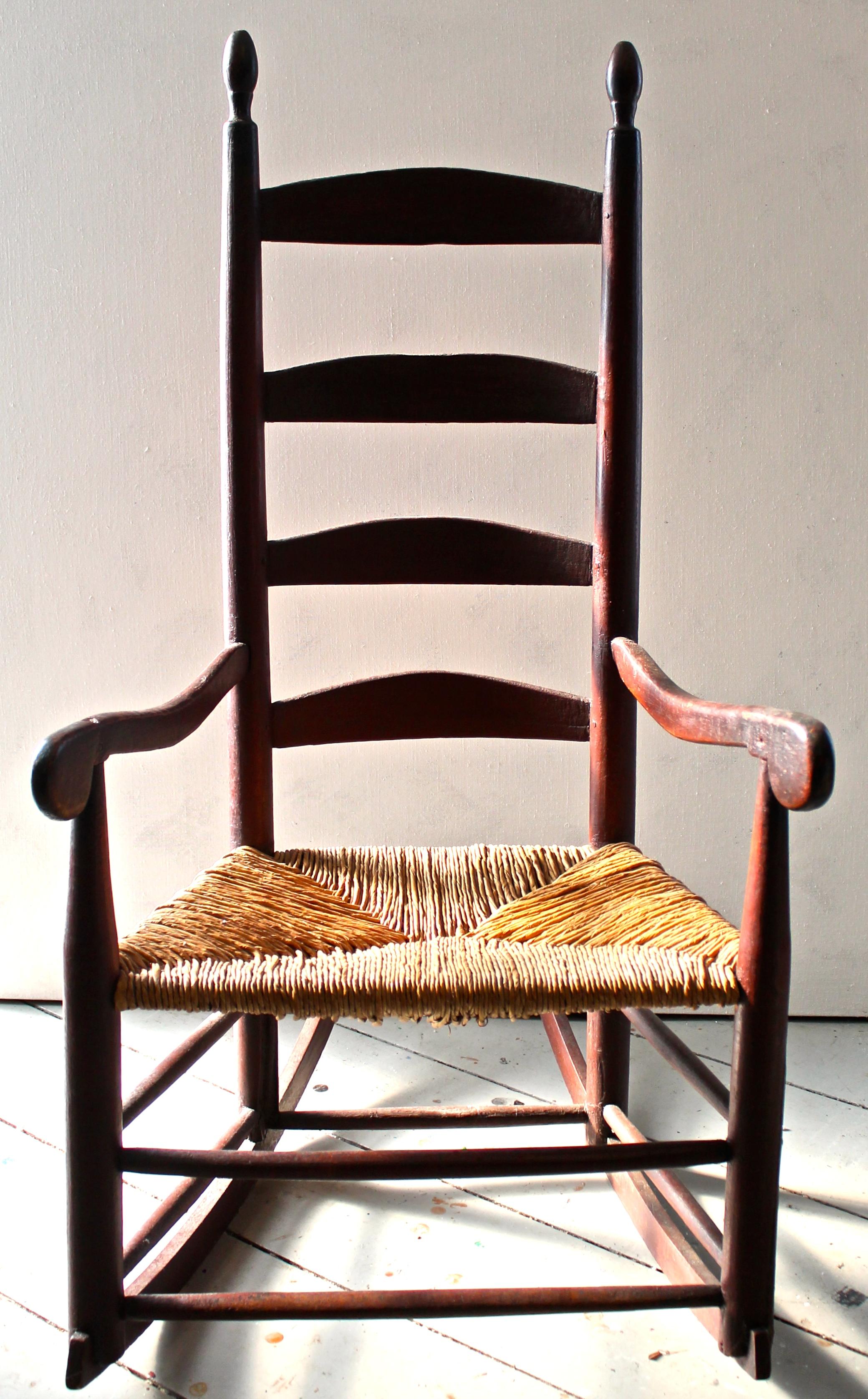 American 19th Century Shaker Rocker Old Red Paint Surface