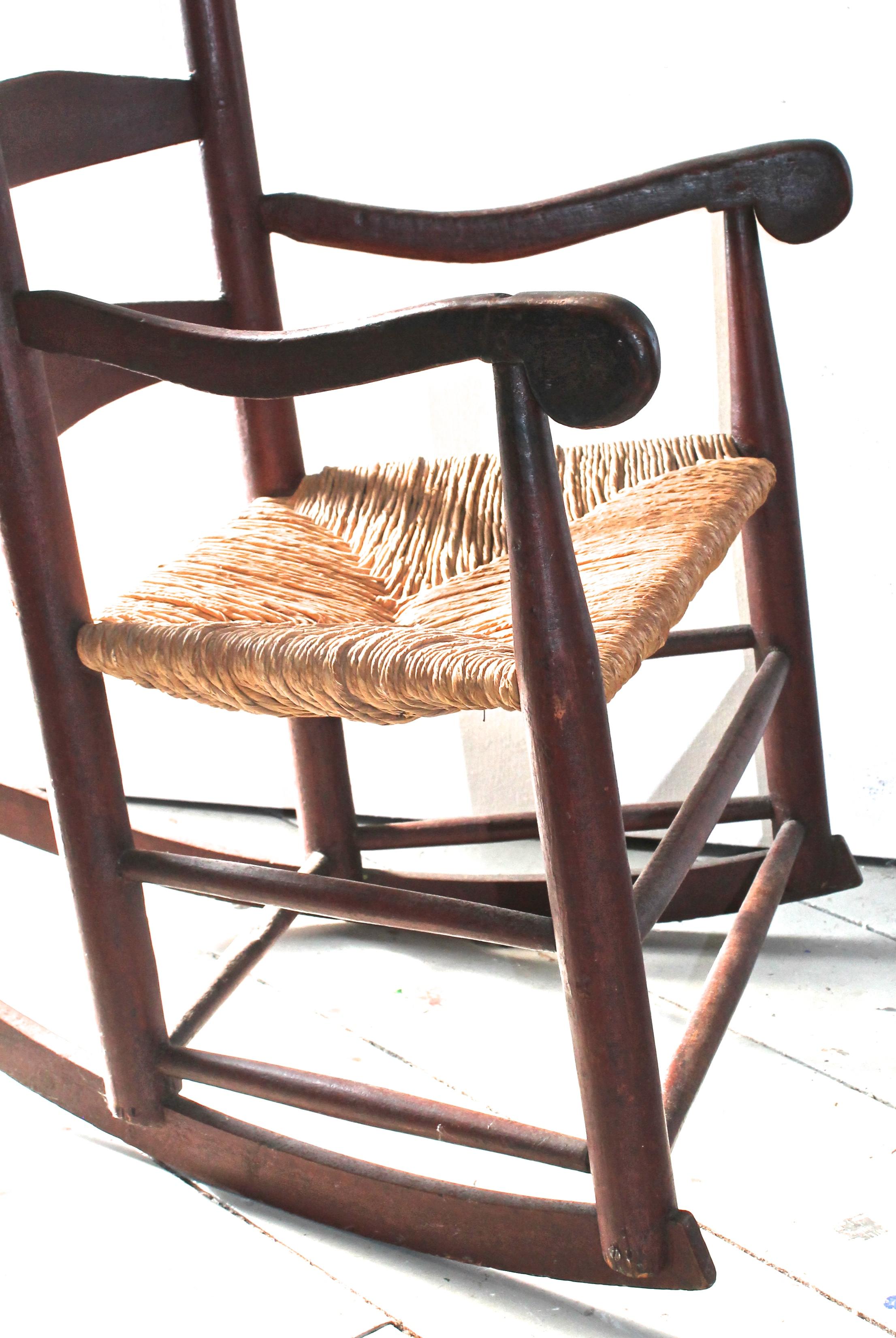 Wood 19th Century Shaker Rocker Old Red Paint Surface