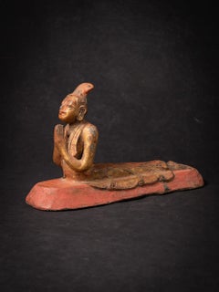 19th century Shan style antique wooden Burmese Saint in Namaskara mudra