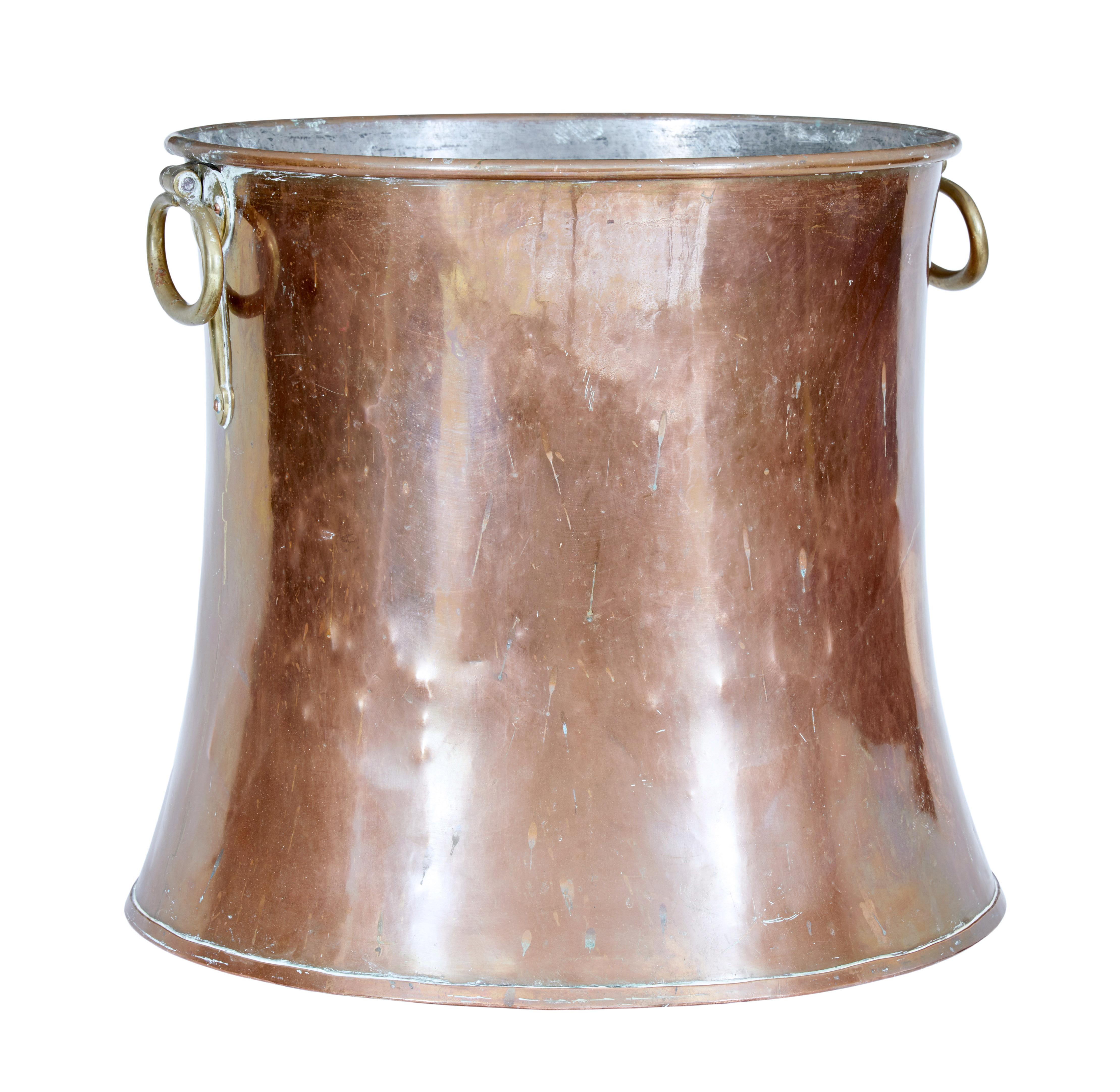 Hand-Crafted 19th Century Shaped Copper and Brass Log Bin