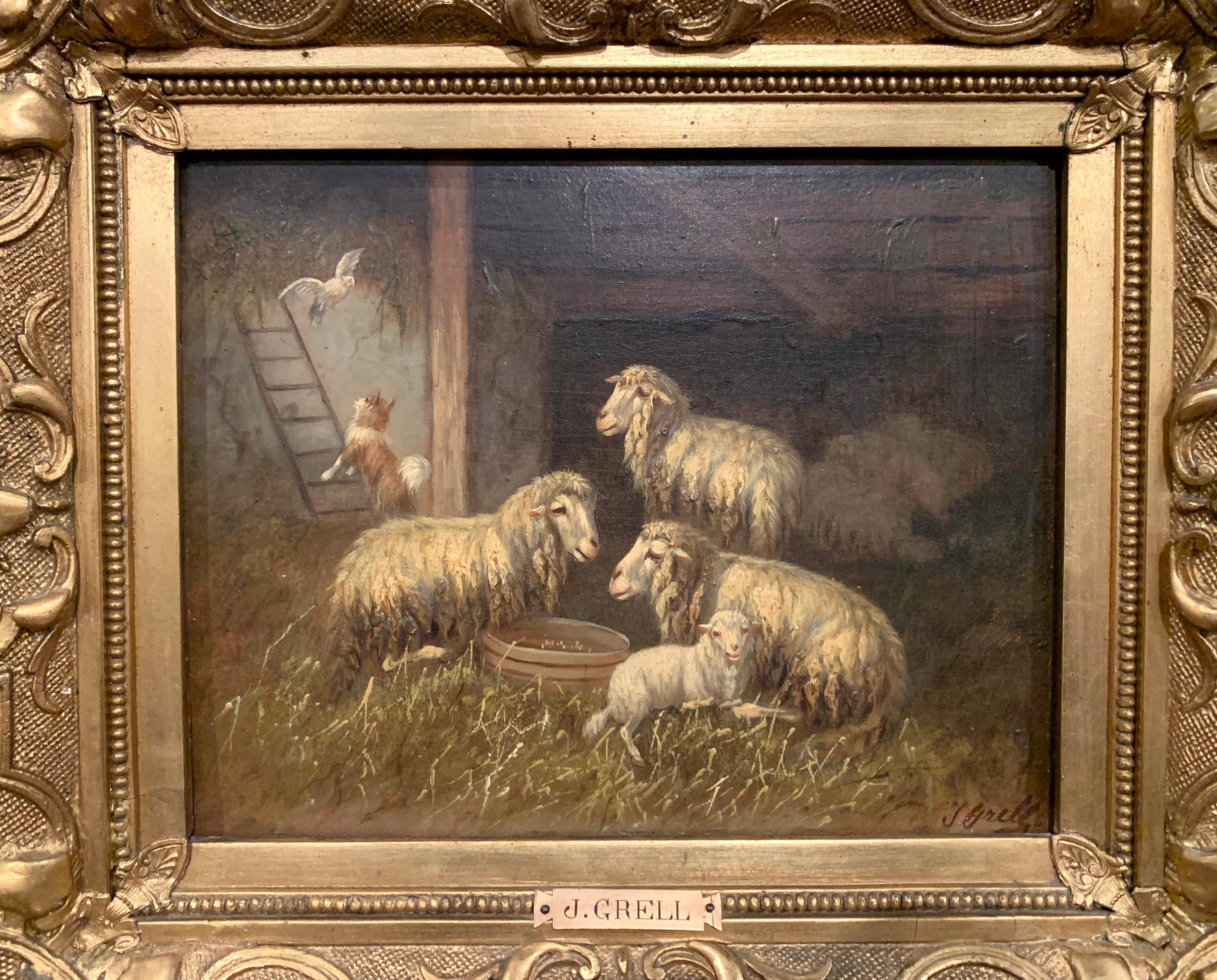 Set in the original carved giltwood frame, the oil painting on board was created in Austria circa 1890, the artwork is signed on the lower right by the artist Johanna Grell, embellished with a brass plaque bearing her name. The painting depicts a