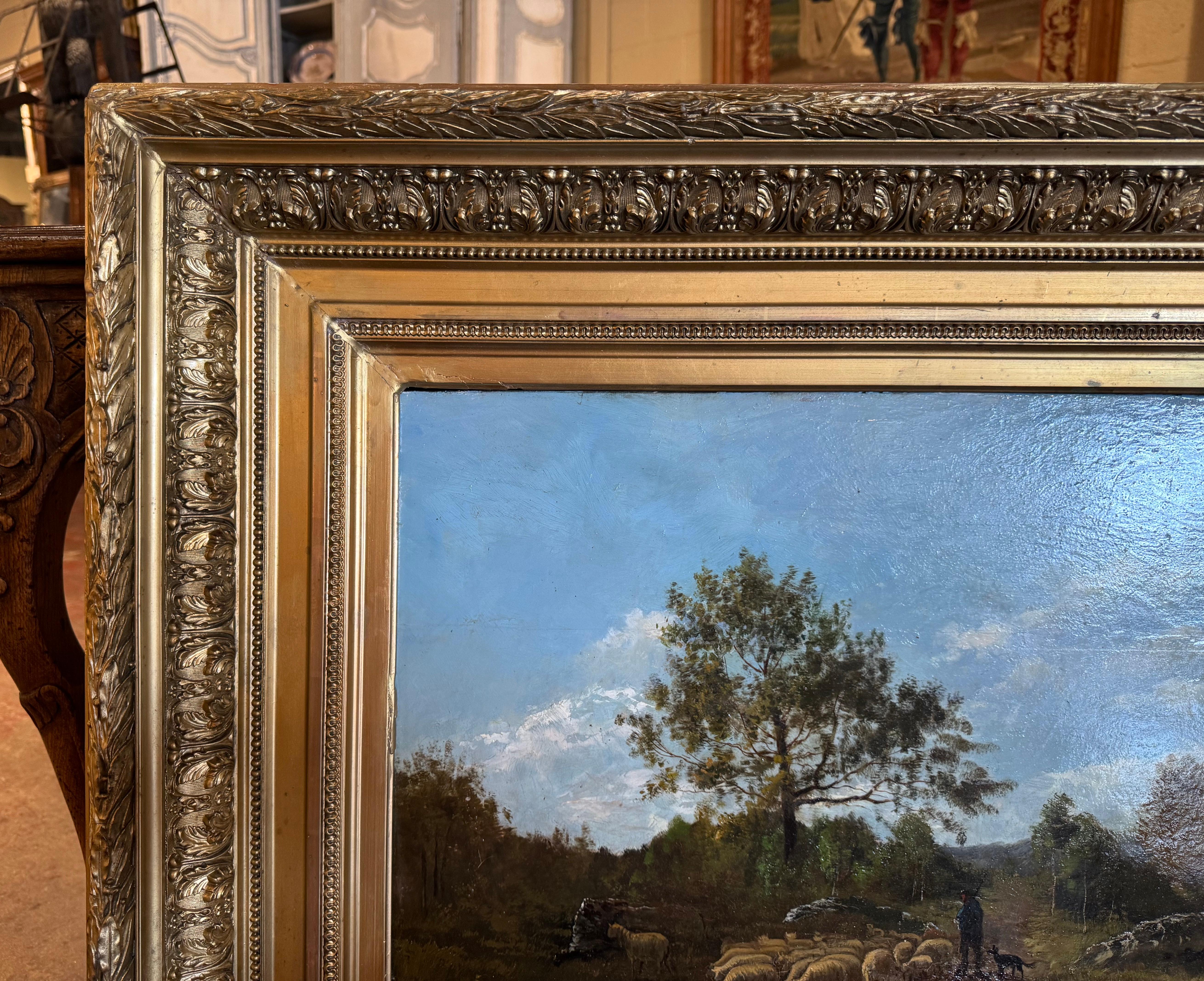 Oveja del siglo XIX Pintura al óleo sobre tabla en marco dorado tallado Firmado Ch. Warland en venta 1