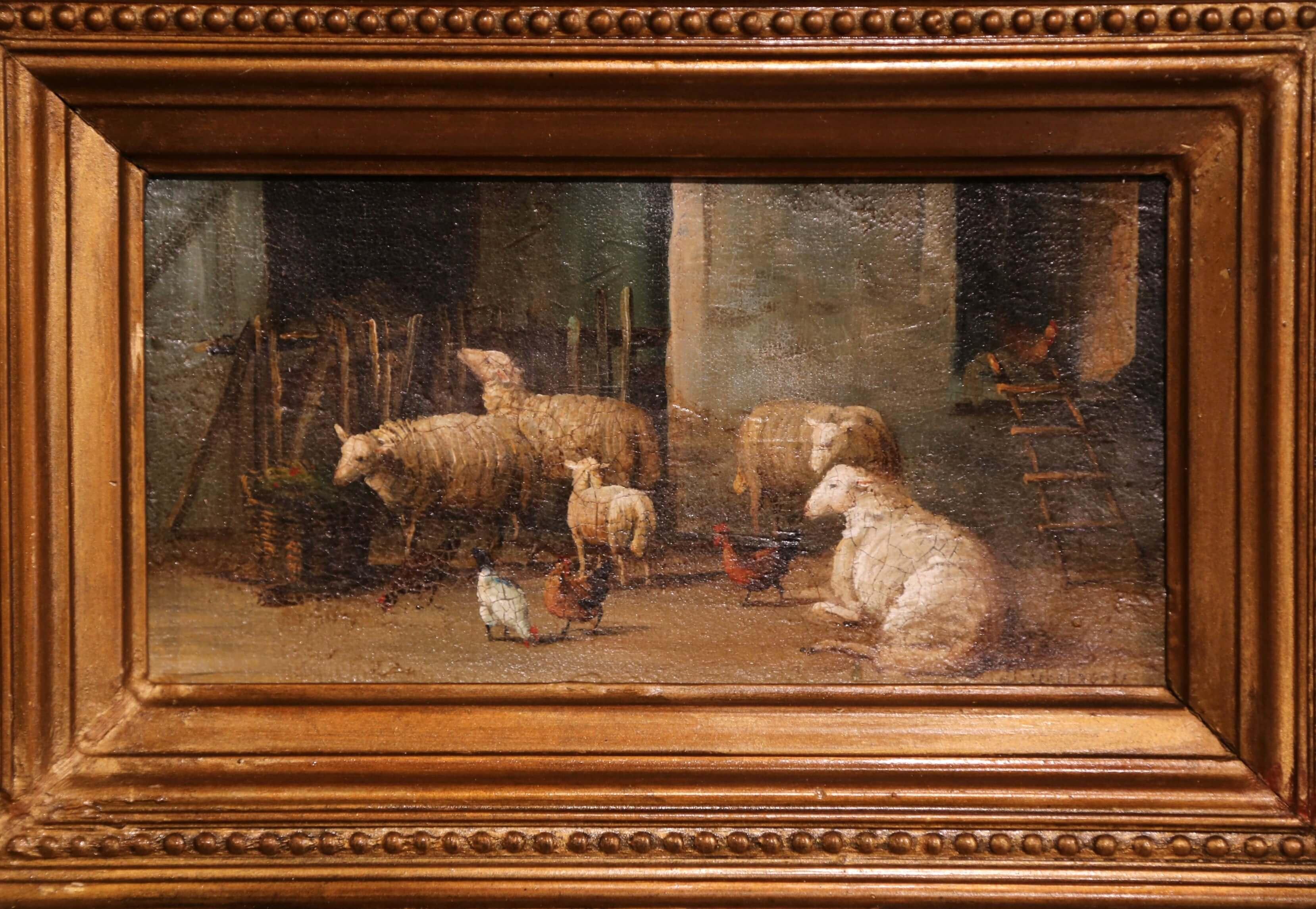 Bring the peaceful charm of the countryside into your home with this oil on canvas painting. Painted circa 1860, this composition is set inside its original giltwood frame and is signed in the lower right corner by Belgium painter, J. Scholaerts.