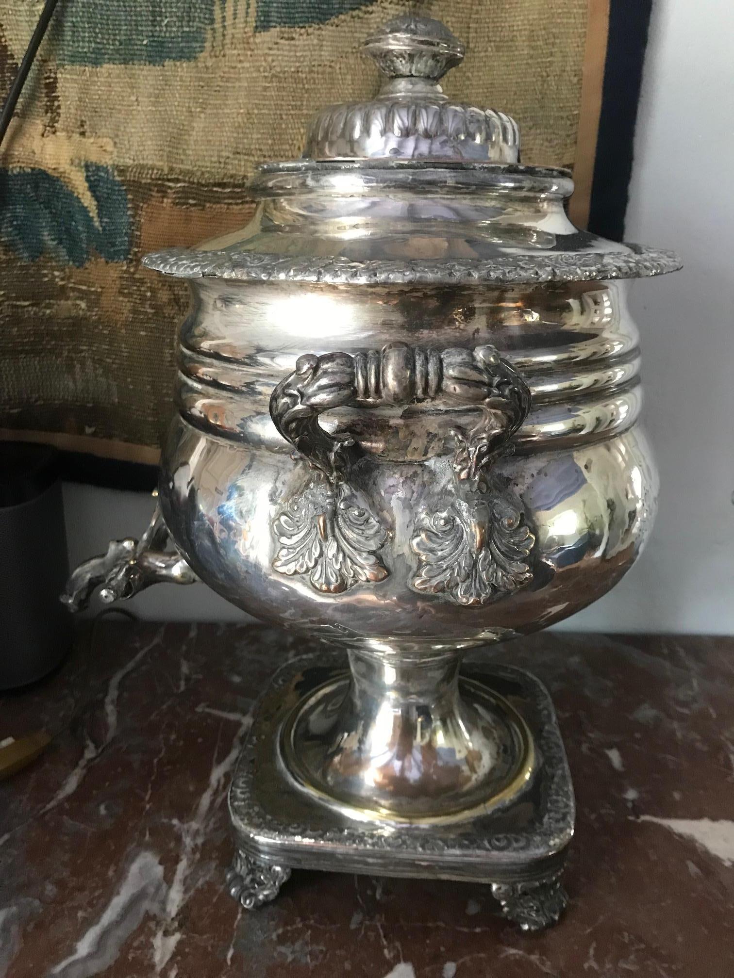 Silver Plate 19th Century Sheffield Plate Samovar Tea Urn  For Sale