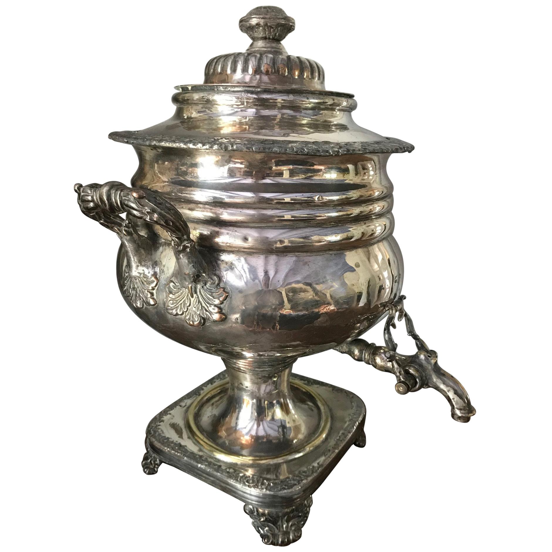 19th Century Sheffield Plate Samovar Tea Urn  For Sale