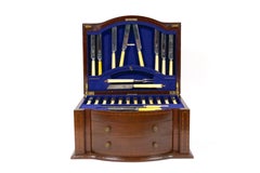 Servizio di posate in silverplate Sheffield del XIX secolo / Contenitore in mogano burlato