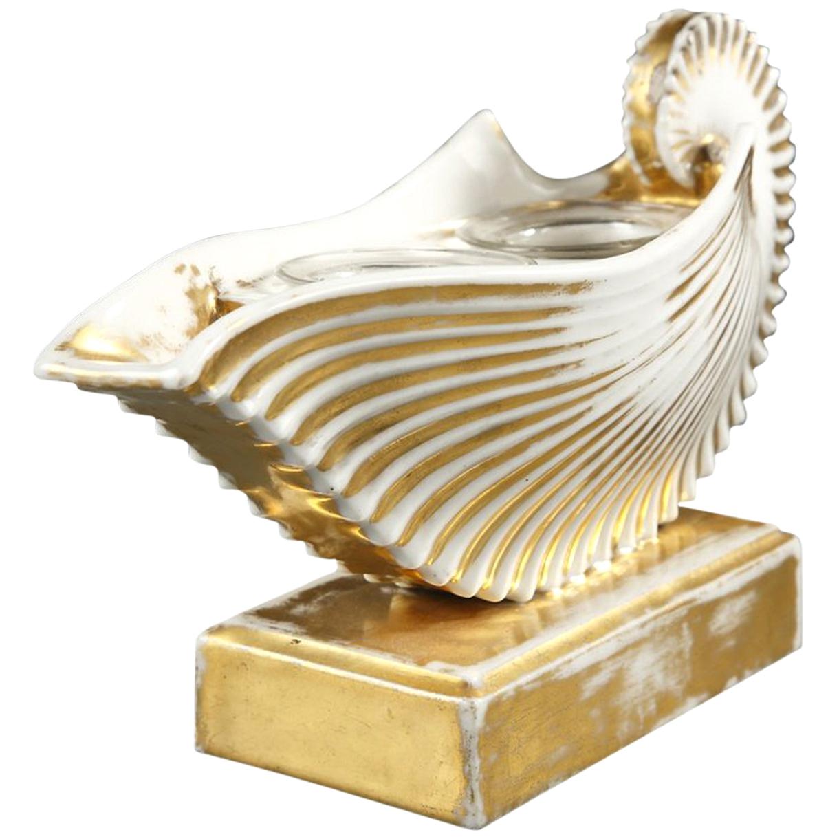 19th Century Shell-Shaped, White Porcelain Inkwell For Sale