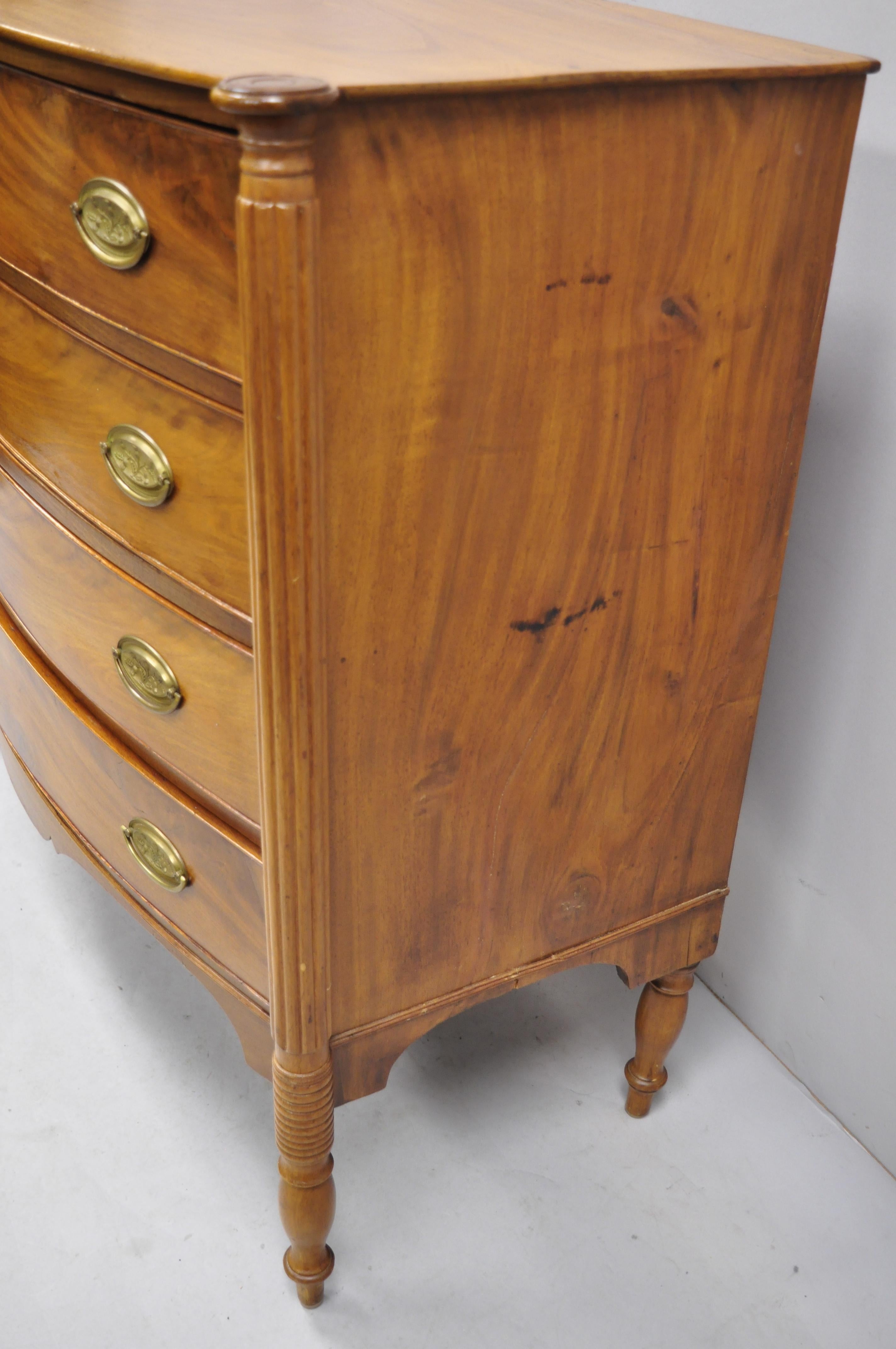 19th Century Sheraton 4-Drawer Mahogany Bow Front Bachelor Chest Dresser 3