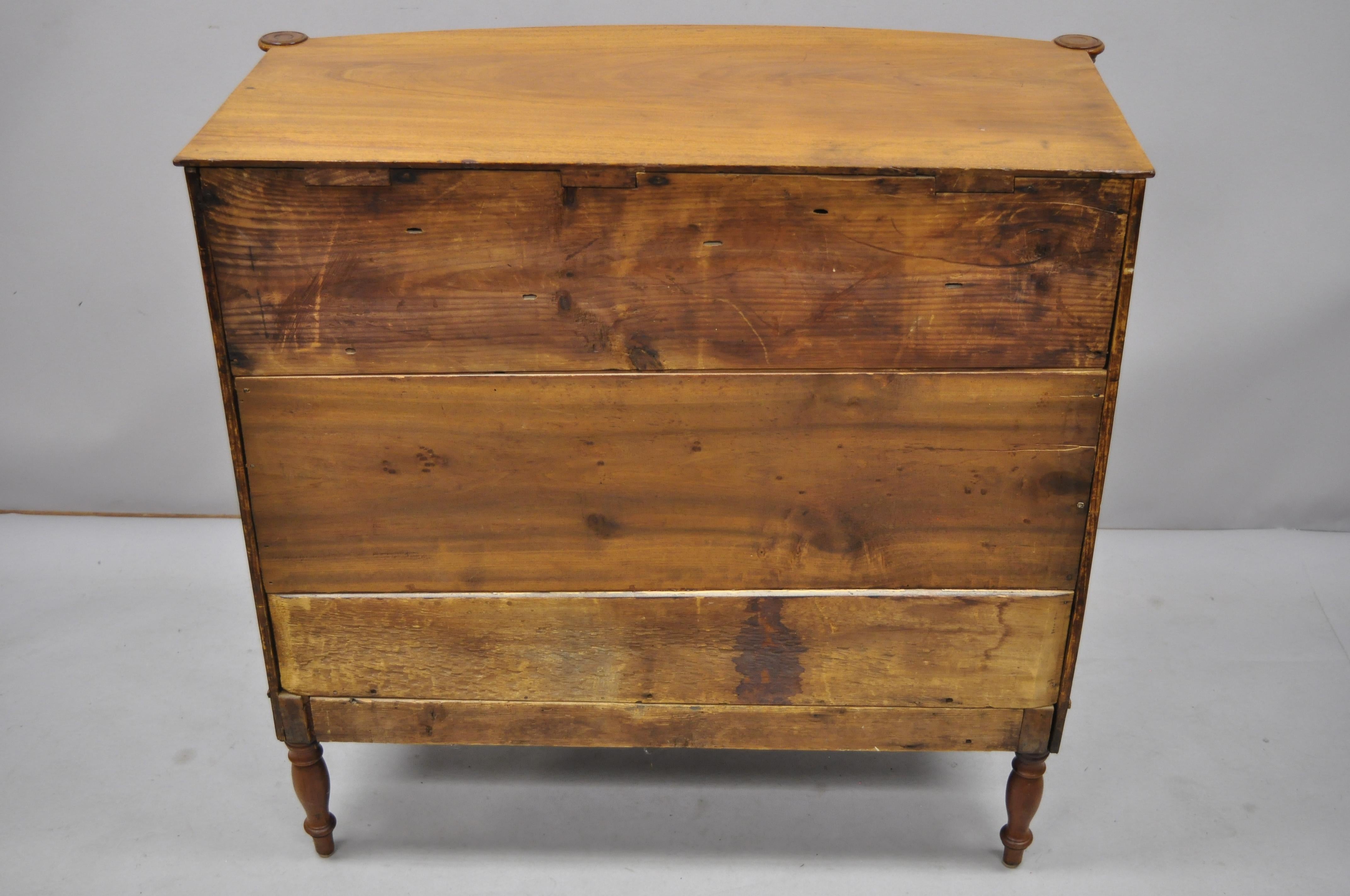 19th Century Sheraton 4-Drawer Mahogany Bow Front Bachelor Chest Dresser 5