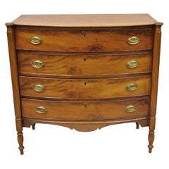 19th Century Sheraton 4-Drawer Mahogany Bow Front Bachelor Chest Dresser