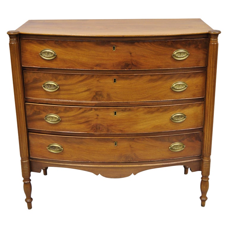 19th Century Sheraton 4 Drawer Mahogany Bow Front Bachelor Chest