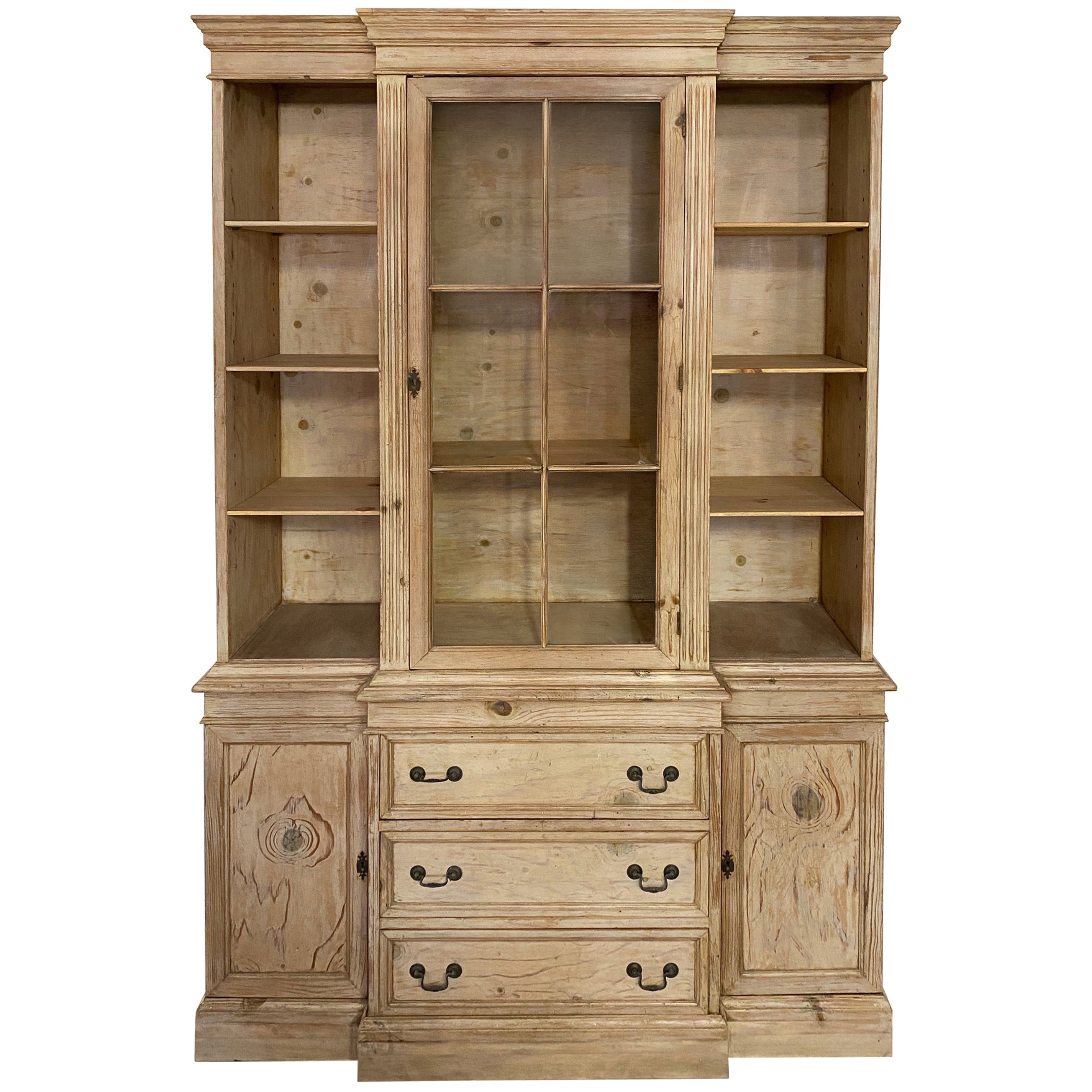 19th Century Sheraton Country Pine Narrow Depth Breakfront For Sale