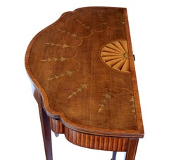 mesa de cartas de caoba con incrustaciones sheraton revival del siglo xix