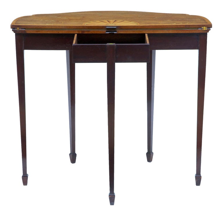 19th Century Sheraton Revival Inlaid Mahogany Card Table For Sale at