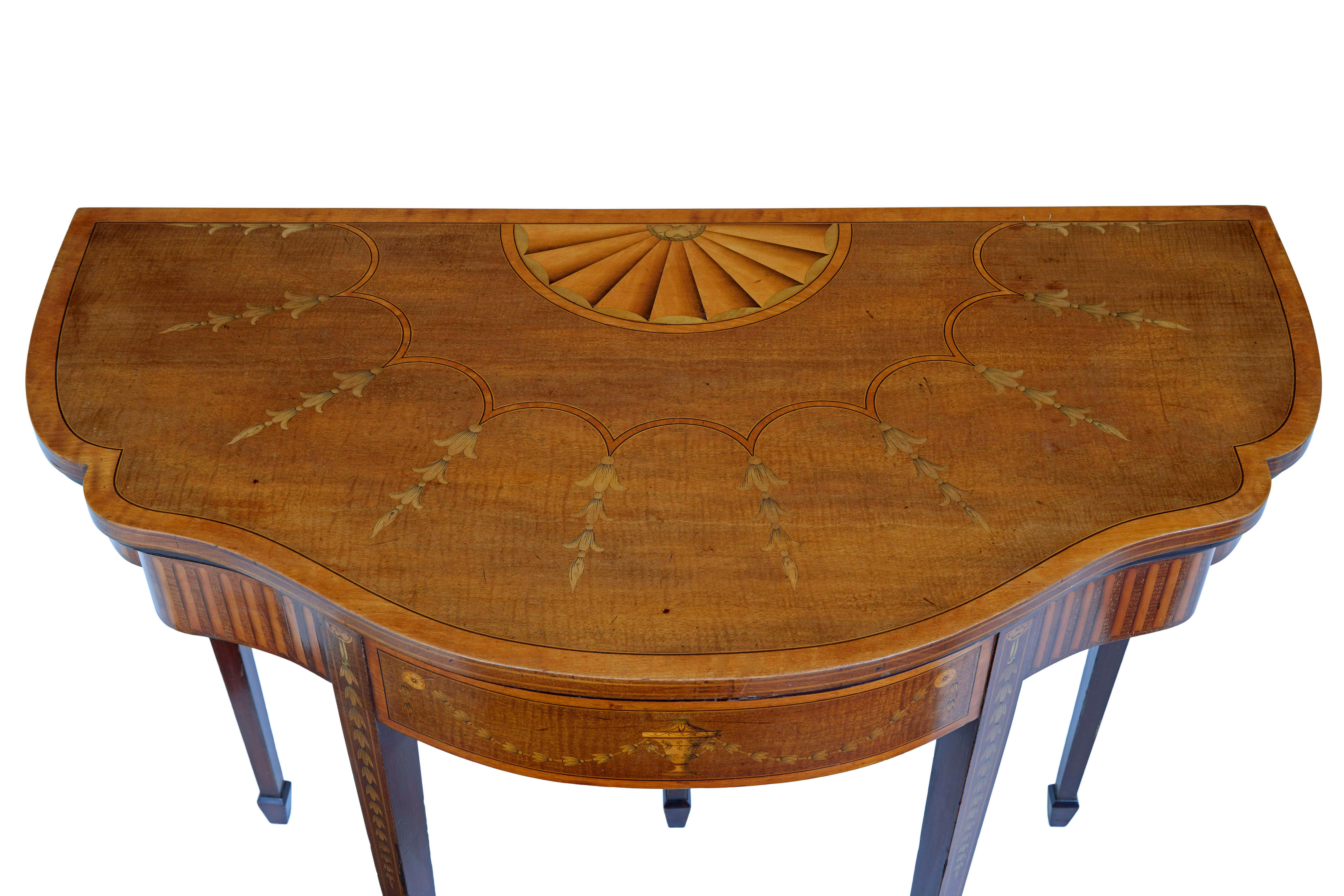 Hand-Carved 19th Century sheraton revival inlaid mahogany card table For Sale